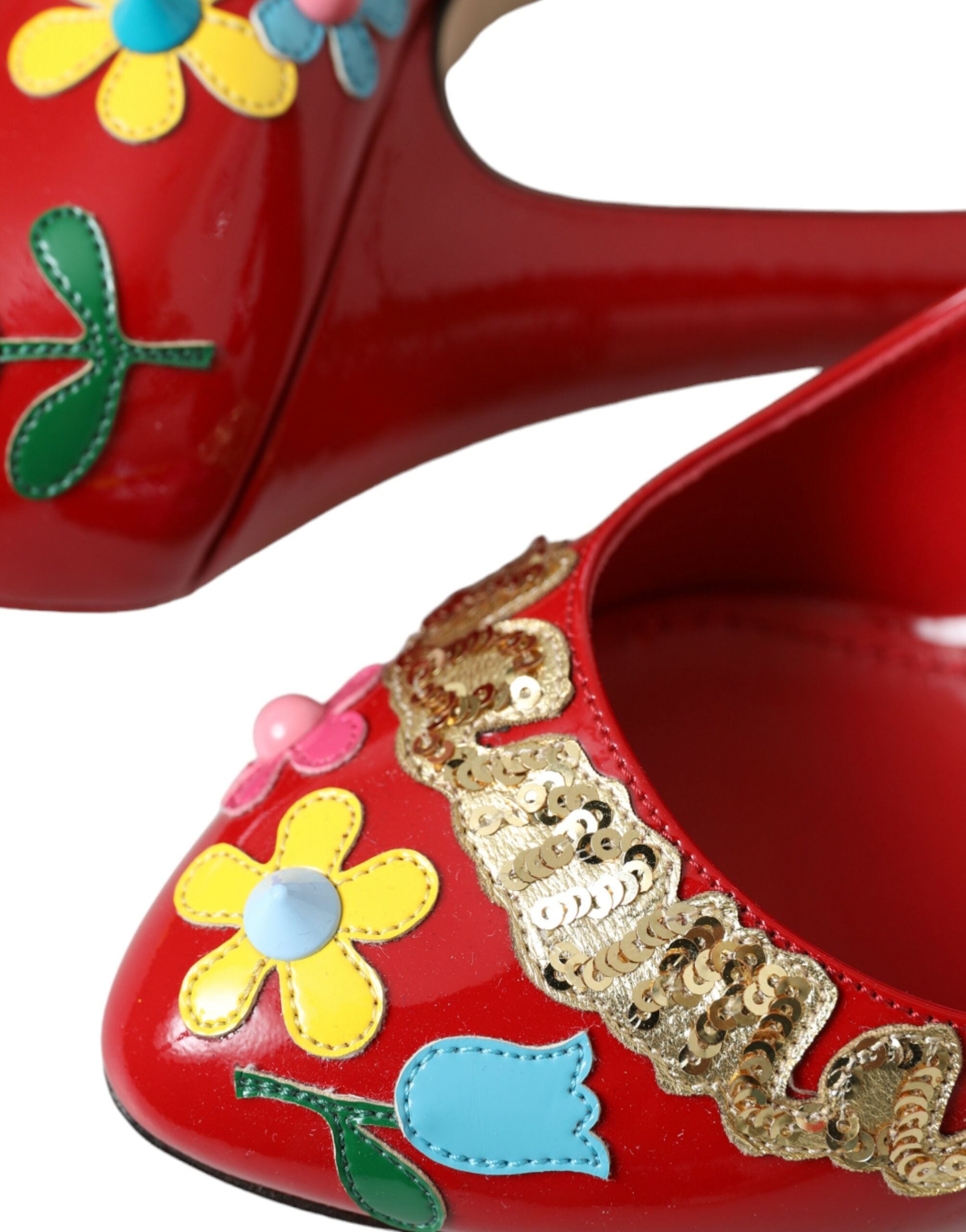 Dolce & Gabbana Floral-Embellished Leather Pump — Red, view 7