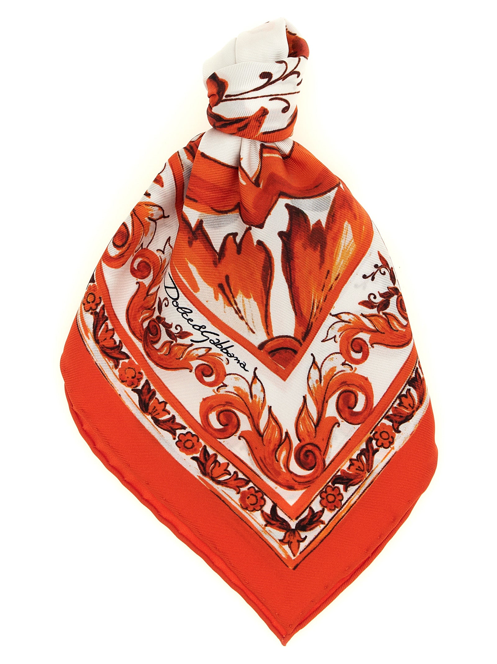 Dolce & Gabbana Maiolica-Print Silk Scarf — Orange by Dolce Gabbana