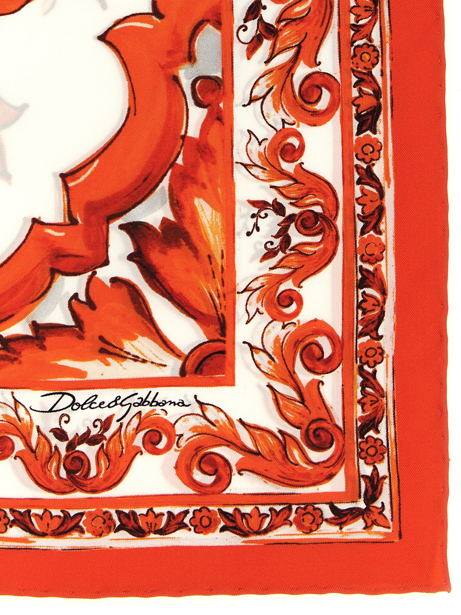 Dolce & Gabbana Maiolica-Print Silk Scarf — Orange, view 2