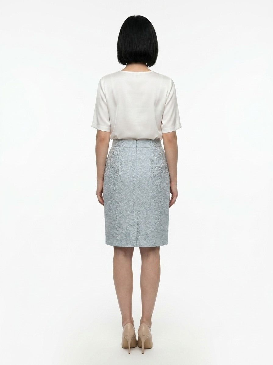 Dolce & Gabbana Stretch Silk-Lined Midi Skirt — Blue, view 2