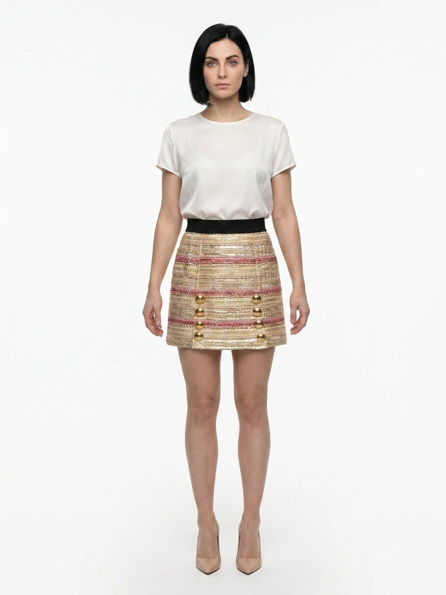 Dolce & Gabbana Acetate Jacquard with Gold Buttons Skirt — Multicolor by Dolce Gabbana