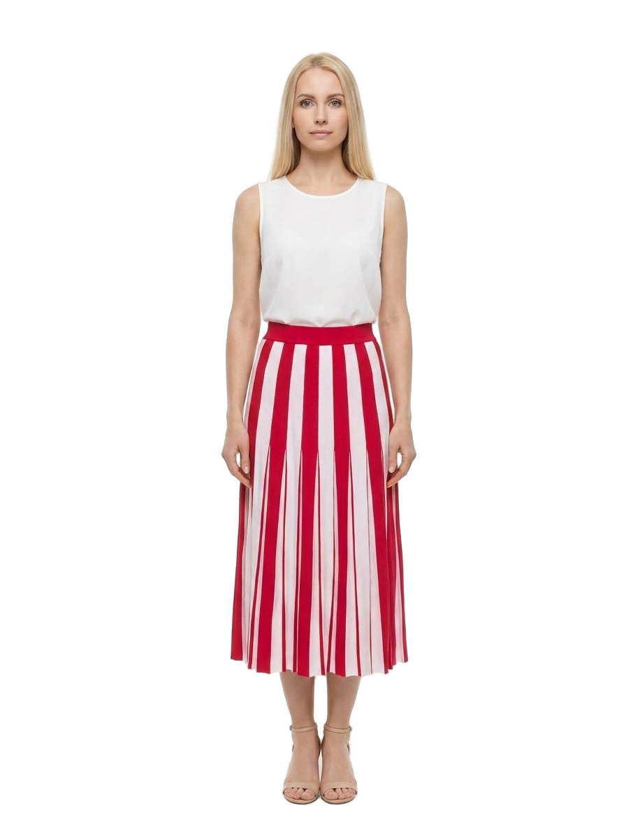 Dolce & Gabbana Pleated Striped Wool Skirt — Red by Dolce Gabbana