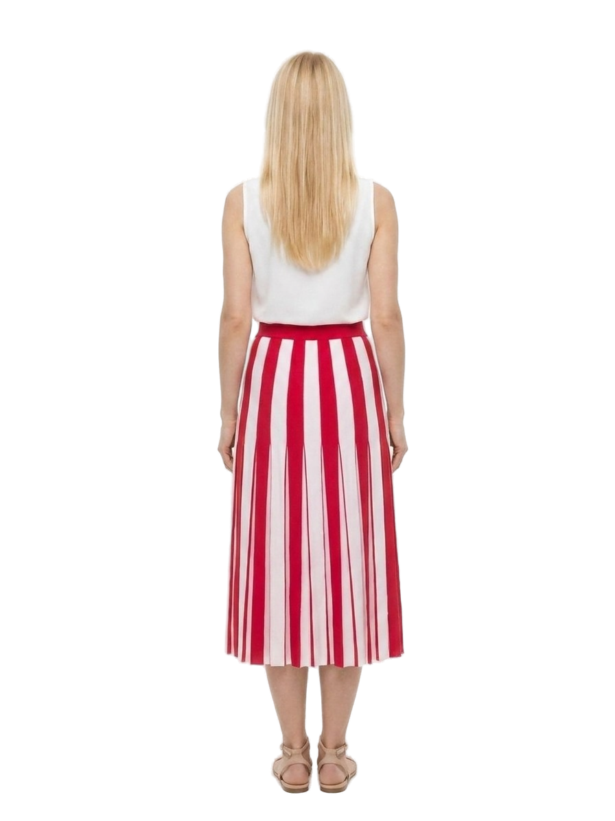 Dolce & Gabbana Pleated Striped Wool Skirt — Red, view 2