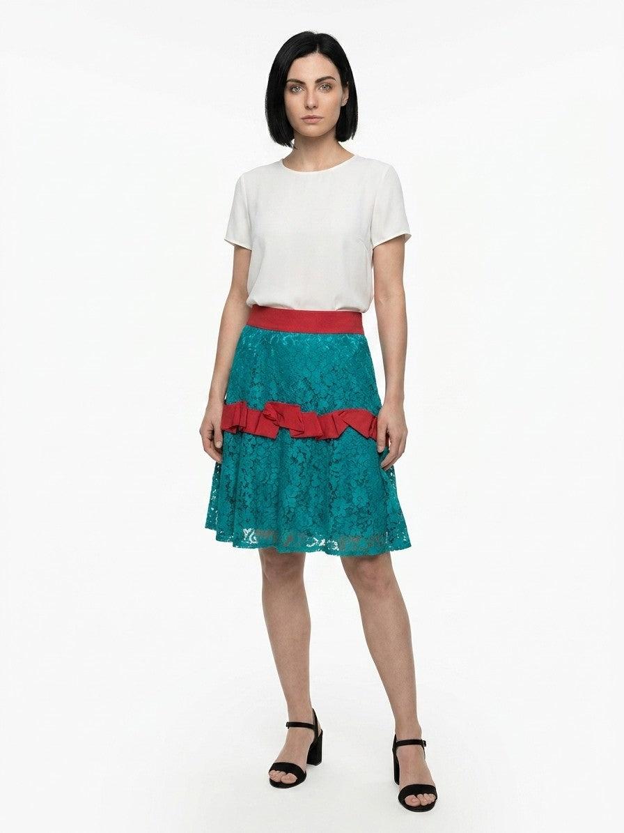 Dolce & Gabbana Lace Tiered Skirt — Teal by Dolce Gabbana