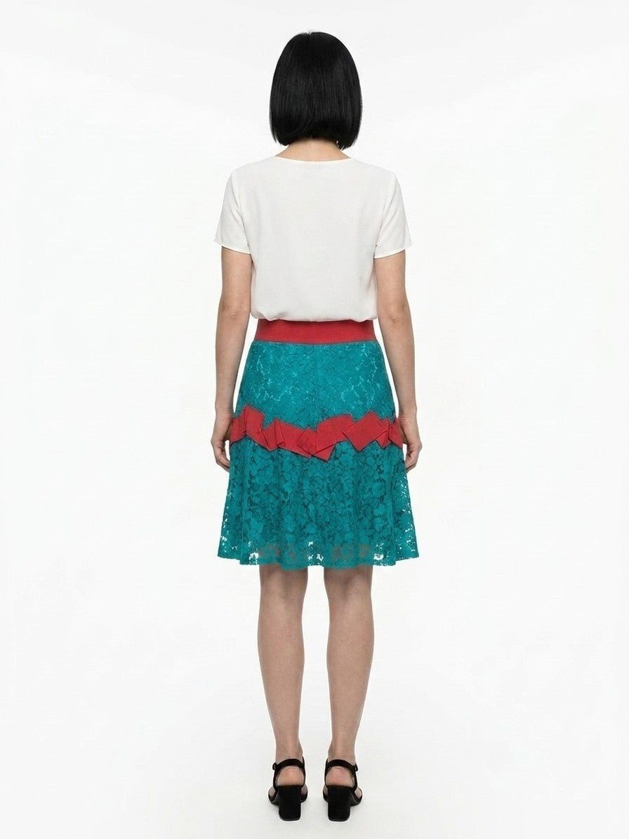 Dolce & Gabbana Lace Tiered Skirt — Teal, view 2