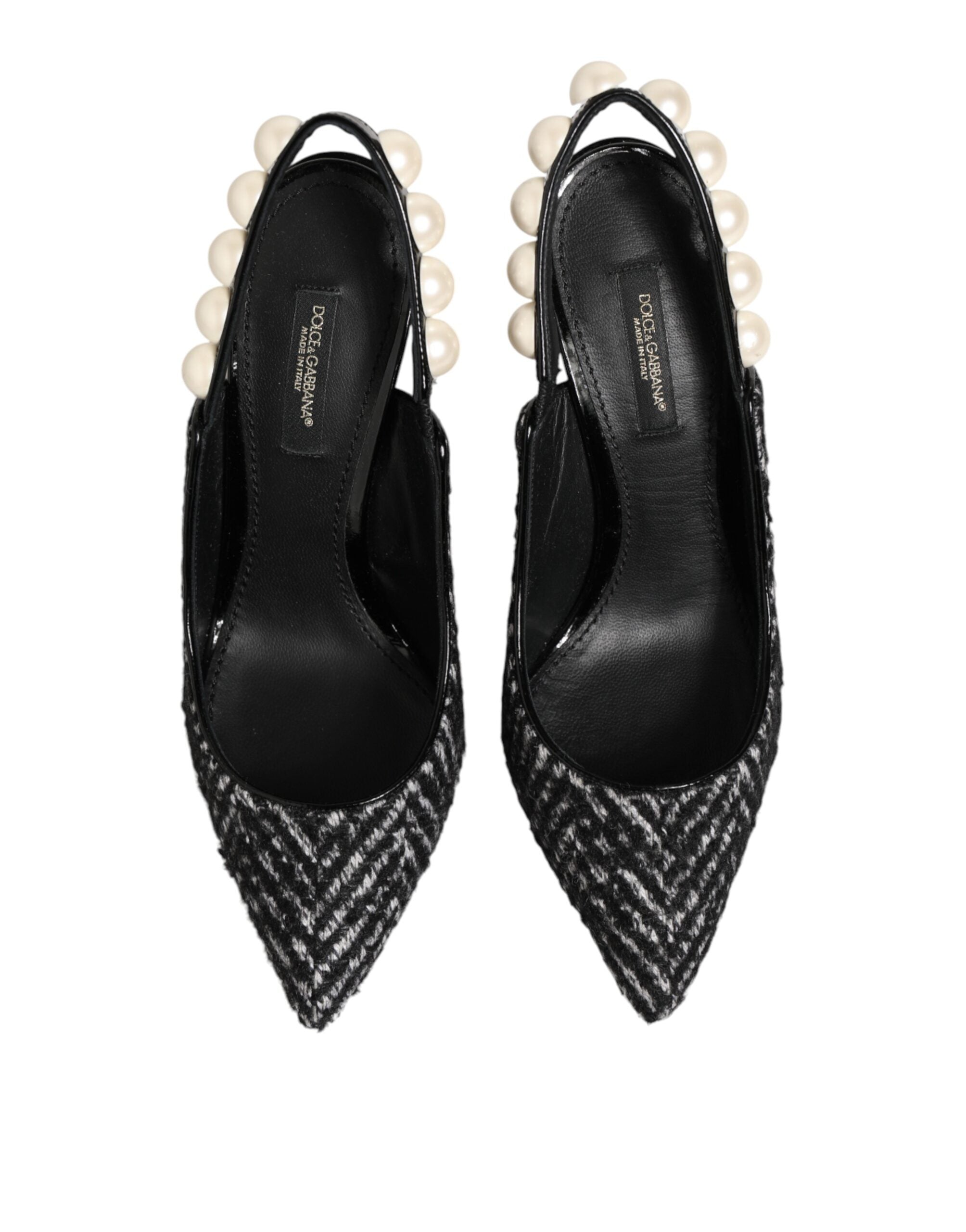 Dolce & Gabbana Chevron Faux Pearl Slingback — Black, view 2
