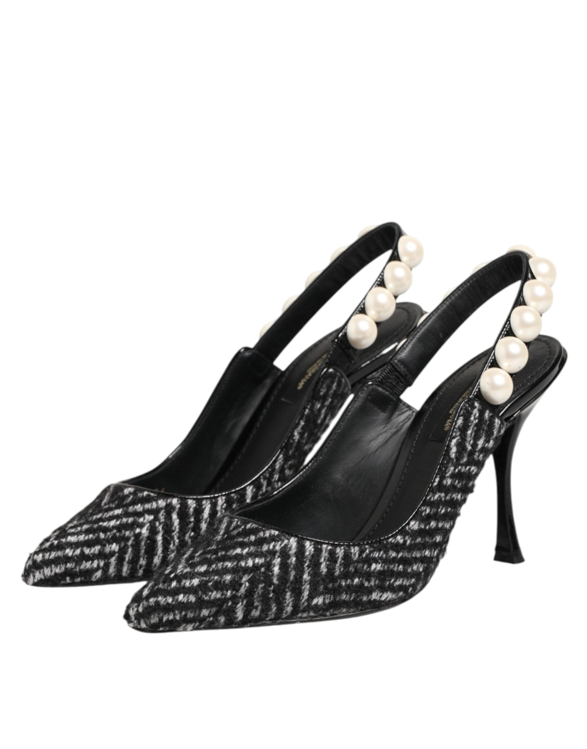 Dolce & Gabbana Chevron Faux Pearl Slingback — Black, view 3