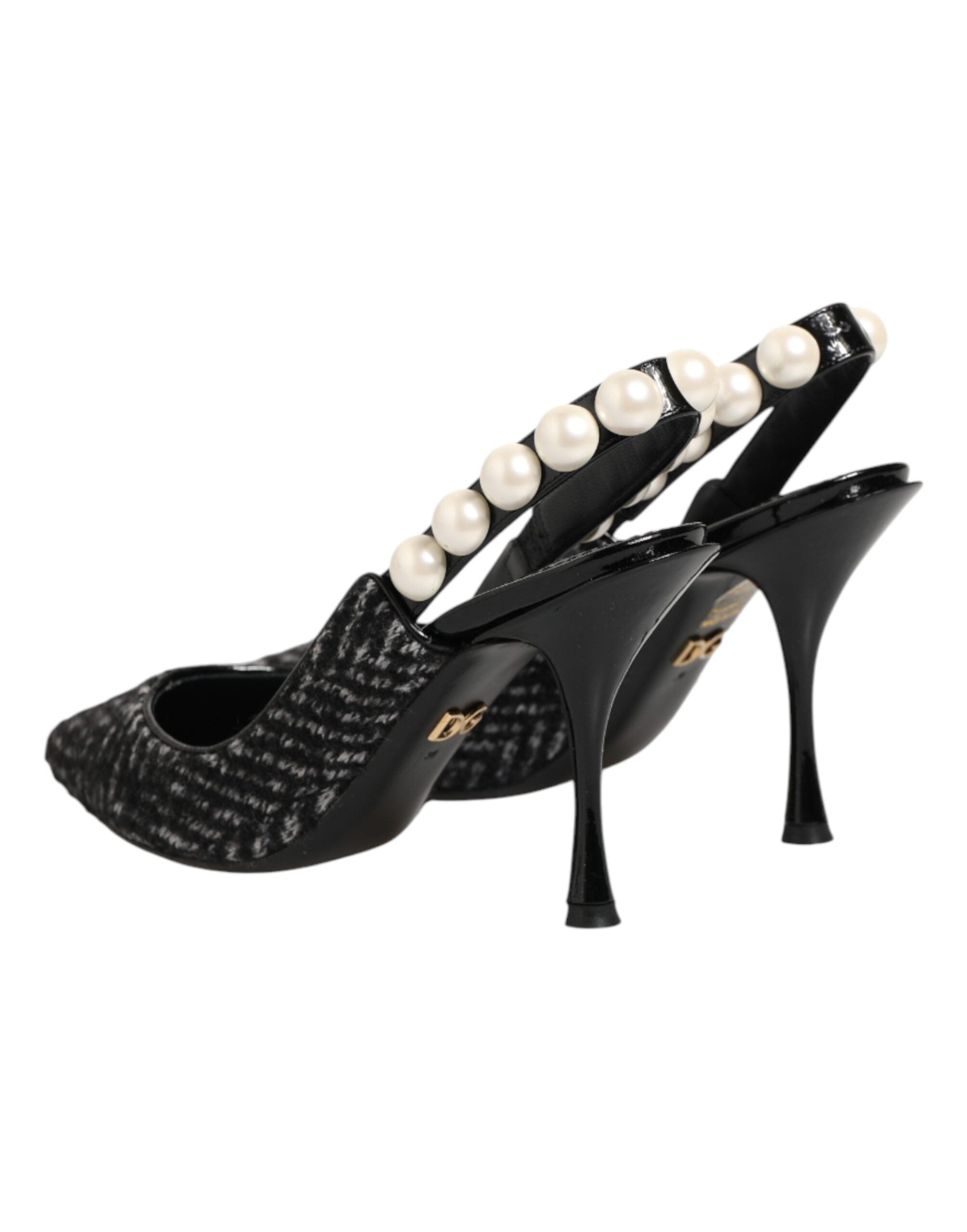 Dolce & Gabbana Chevron Faux Pearl Slingback — Black, view 4