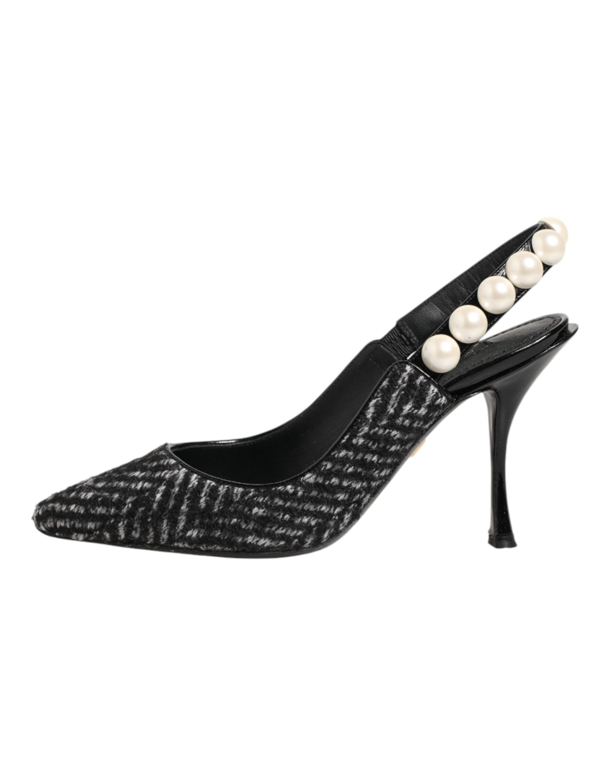 Dolce & Gabbana Chevron Faux Pearl Slingback — Black, view 5