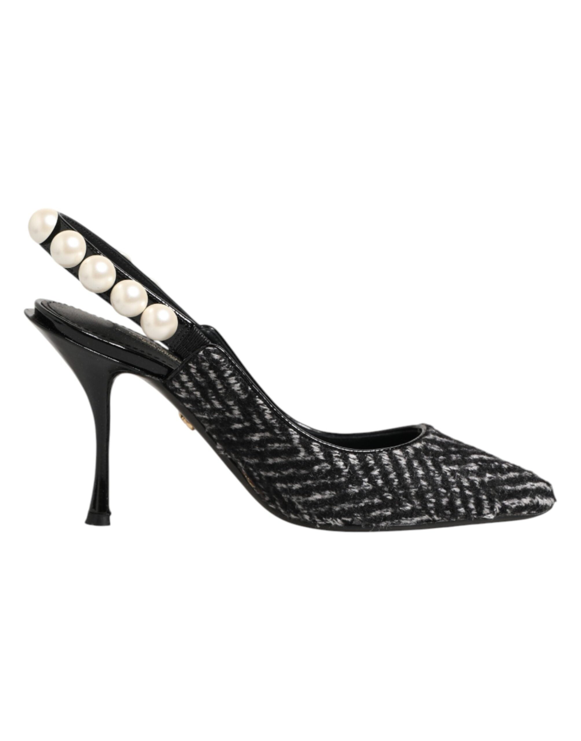 Dolce & Gabbana Chevron Faux Pearl Slingback — Black, view 6