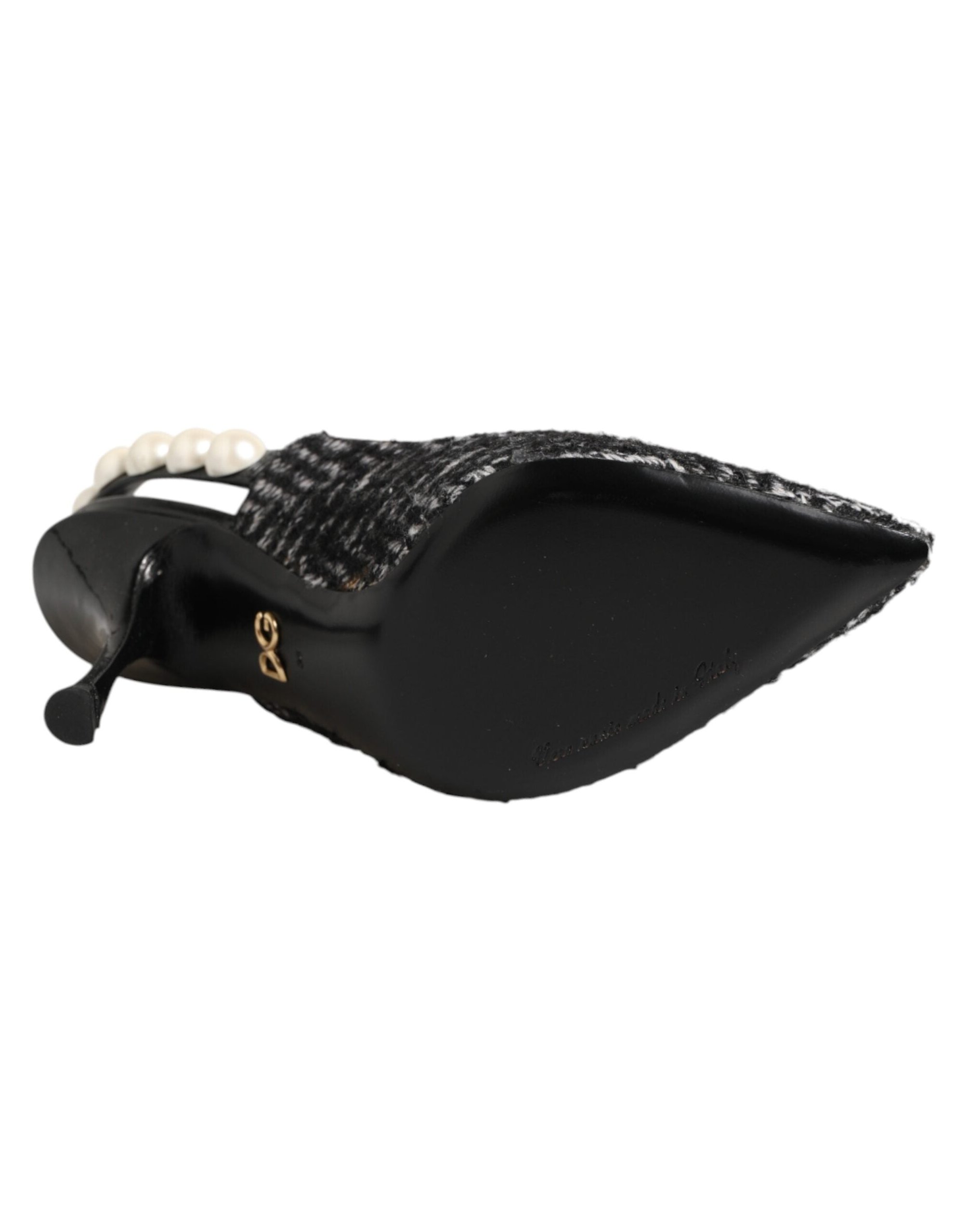 Dolce & Gabbana Chevron Faux Pearl Slingback — Black, view 8