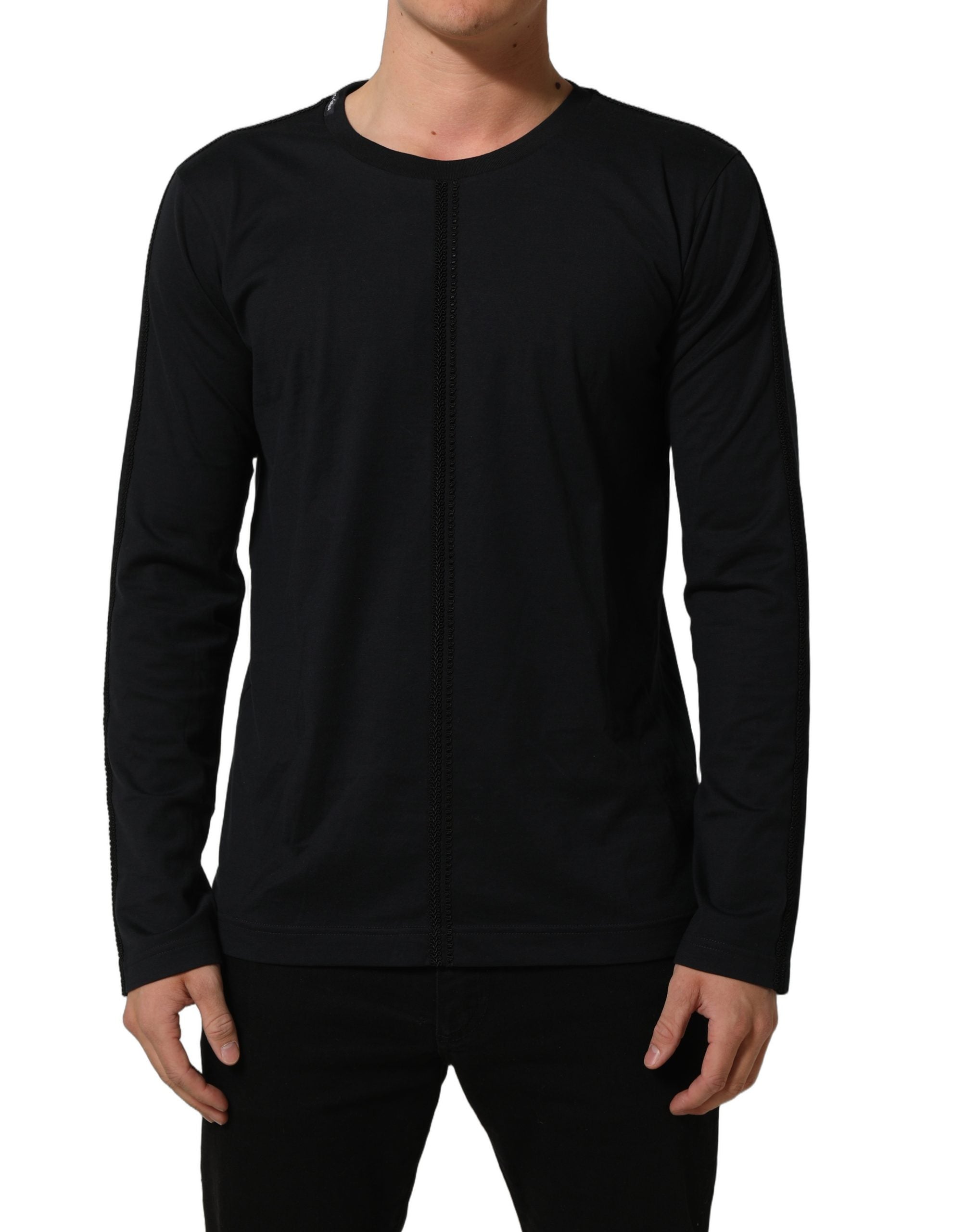 Dolce & Gabbana Cotton Round Neck Sweater — Black, view 4
