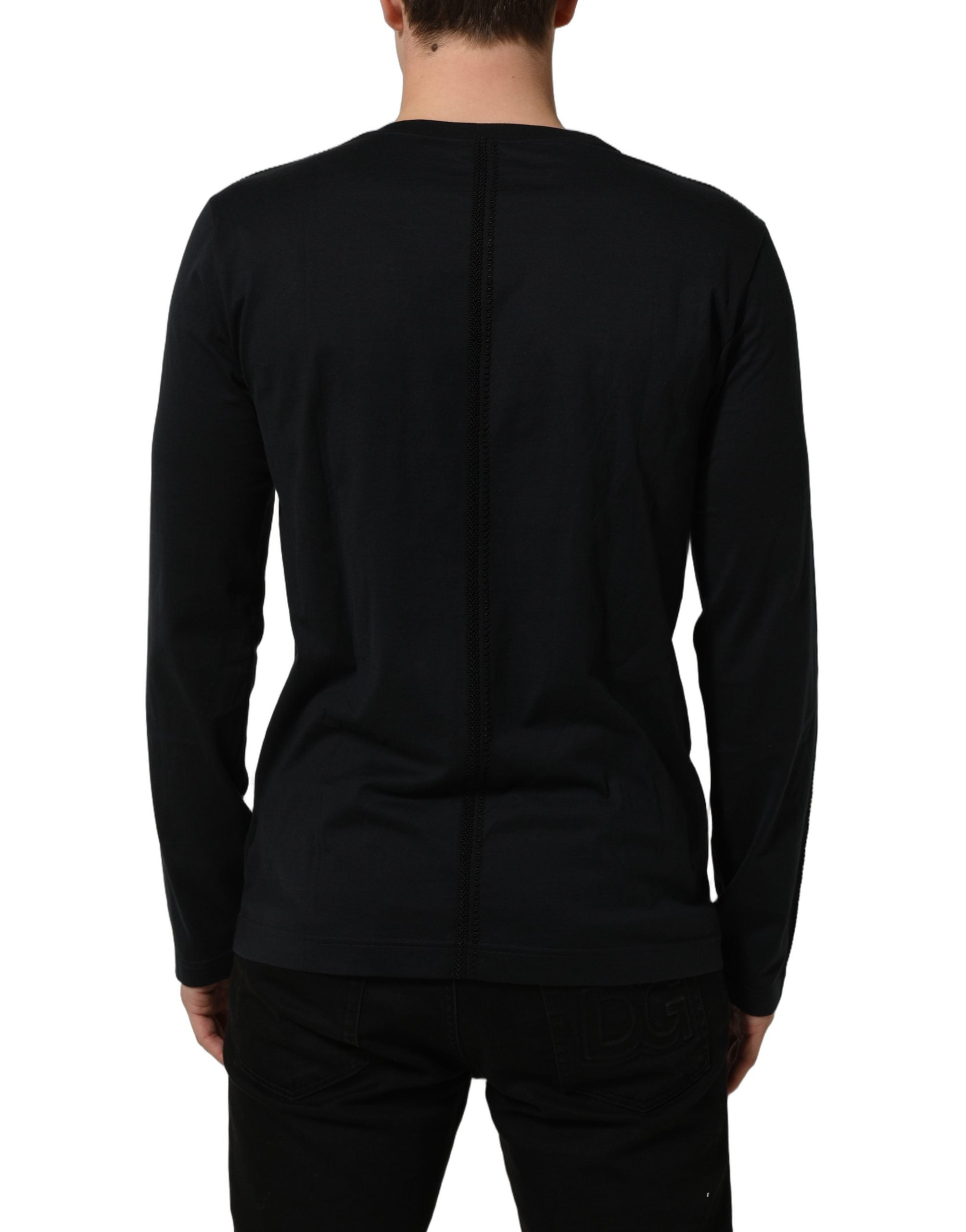 Dolce & Gabbana Cotton Round Neck Sweater — Black, view 6