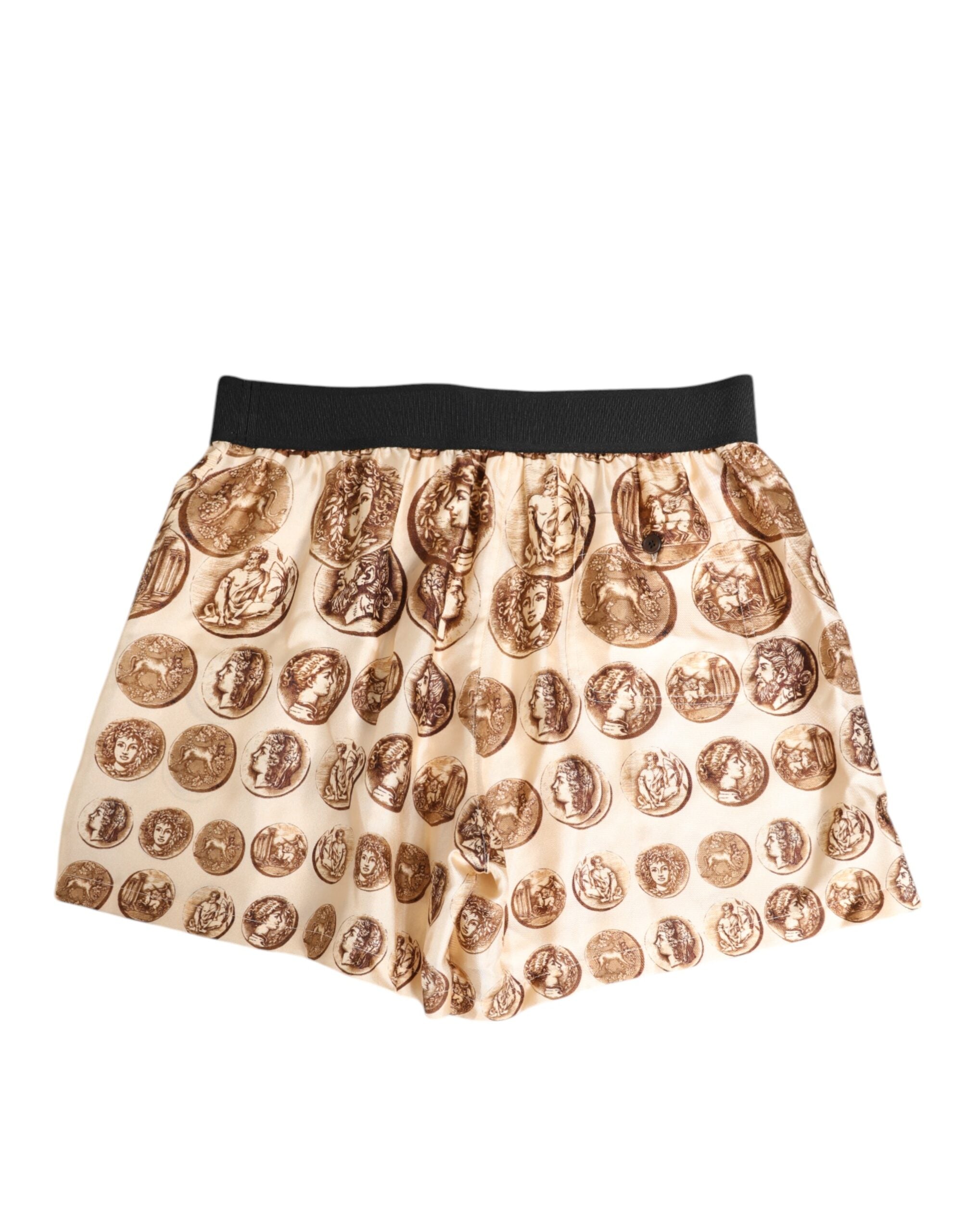 Dolce & Gabbana Ancient Coin Print Silk Swim Shorts — Beige, view 5