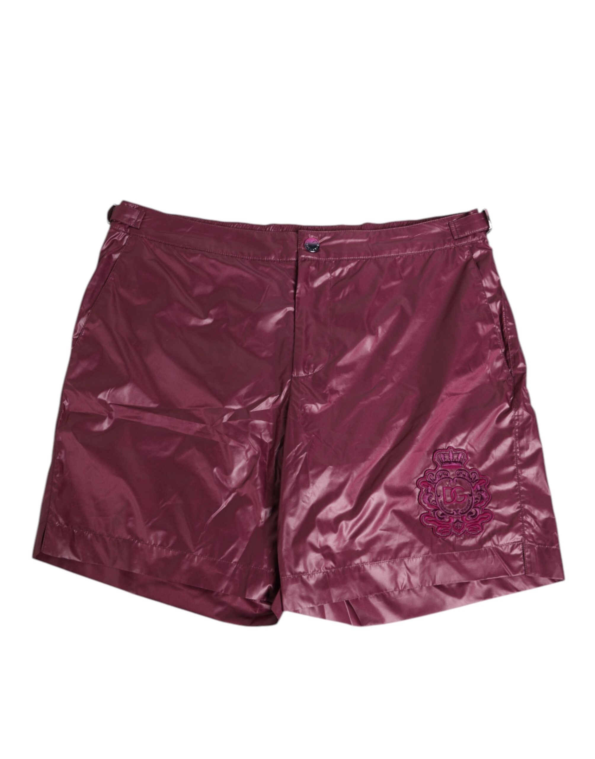 Dolce & Gabbana Logo-Embroidered Crest Swim Shorts — Burgundy, view 2