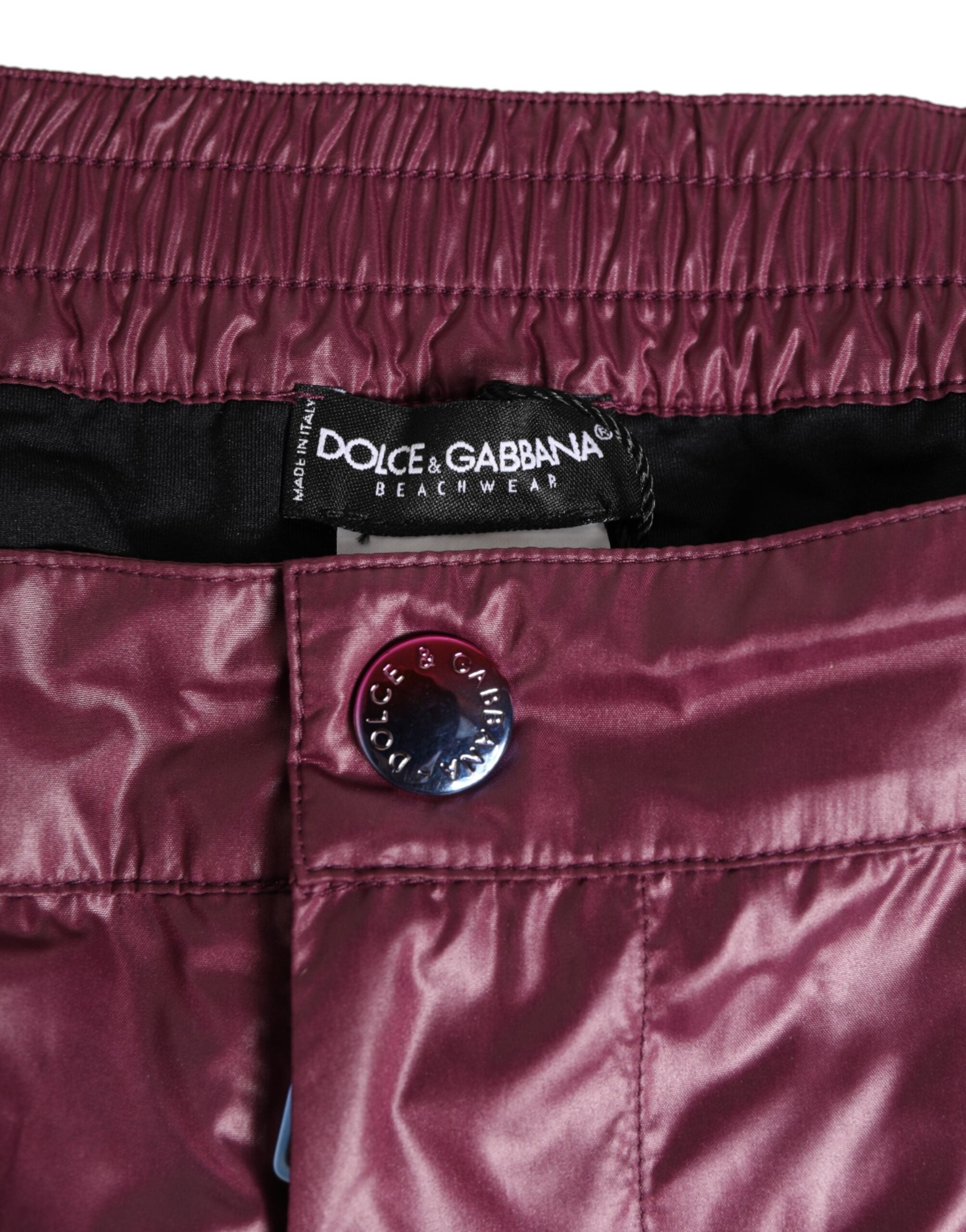 Dolce & Gabbana Logo-Embroidered Crest Swim Shorts — Burgundy, view 4