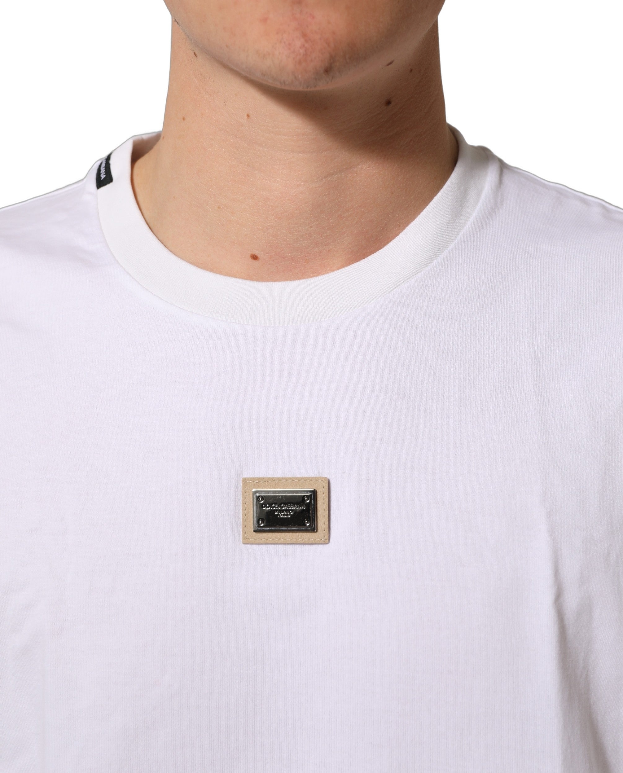Dolce & Gabbana Metal Logo Plaque T-Shirt — White, view 2