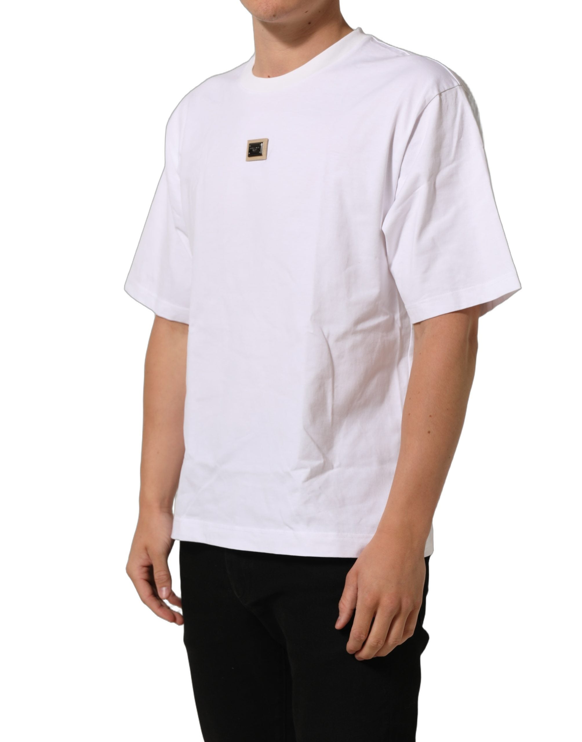 Dolce & Gabbana Metal Logo Plaque T-Shirt — White, view 5