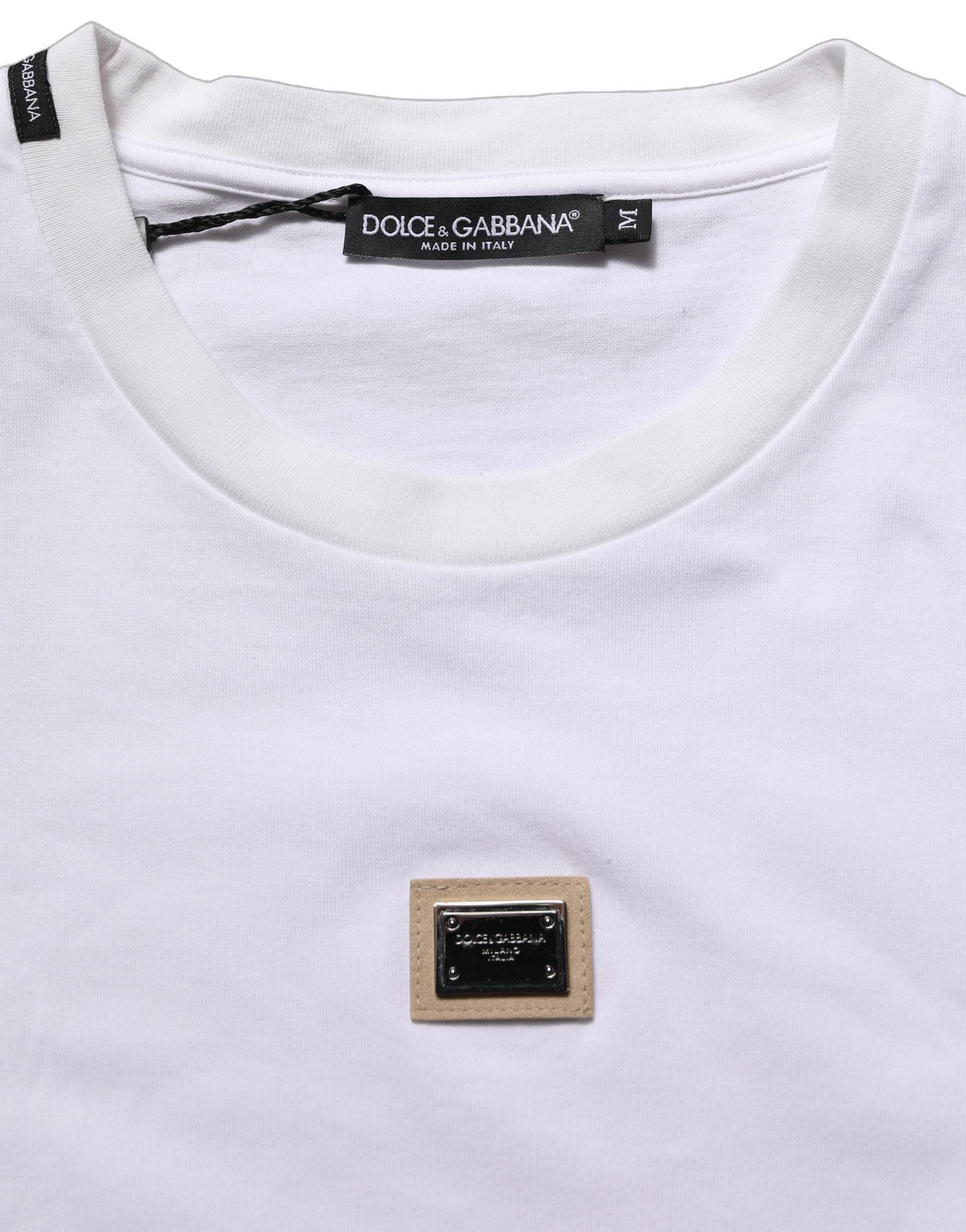 Dolce & Gabbana Metal Logo Plaque T-Shirt — White, view 7