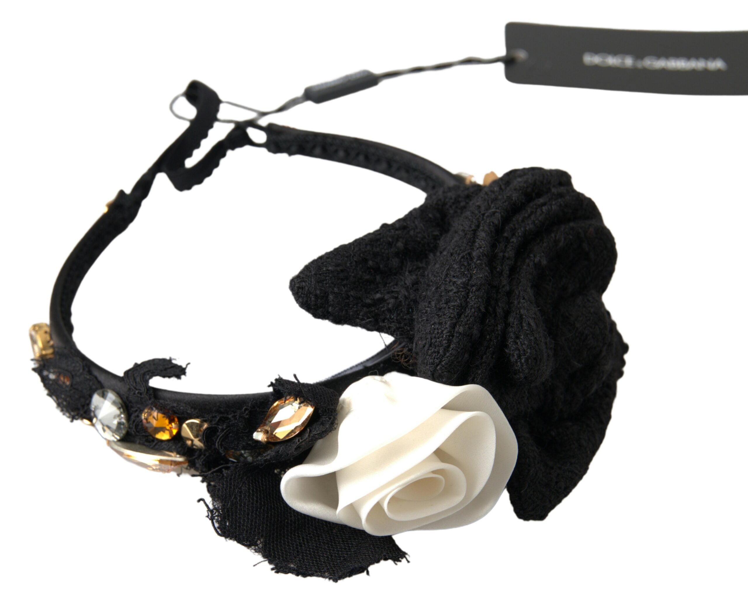 Dolce & Gabbana Crystal-Embellished Silk Tiara — Black, view 2
