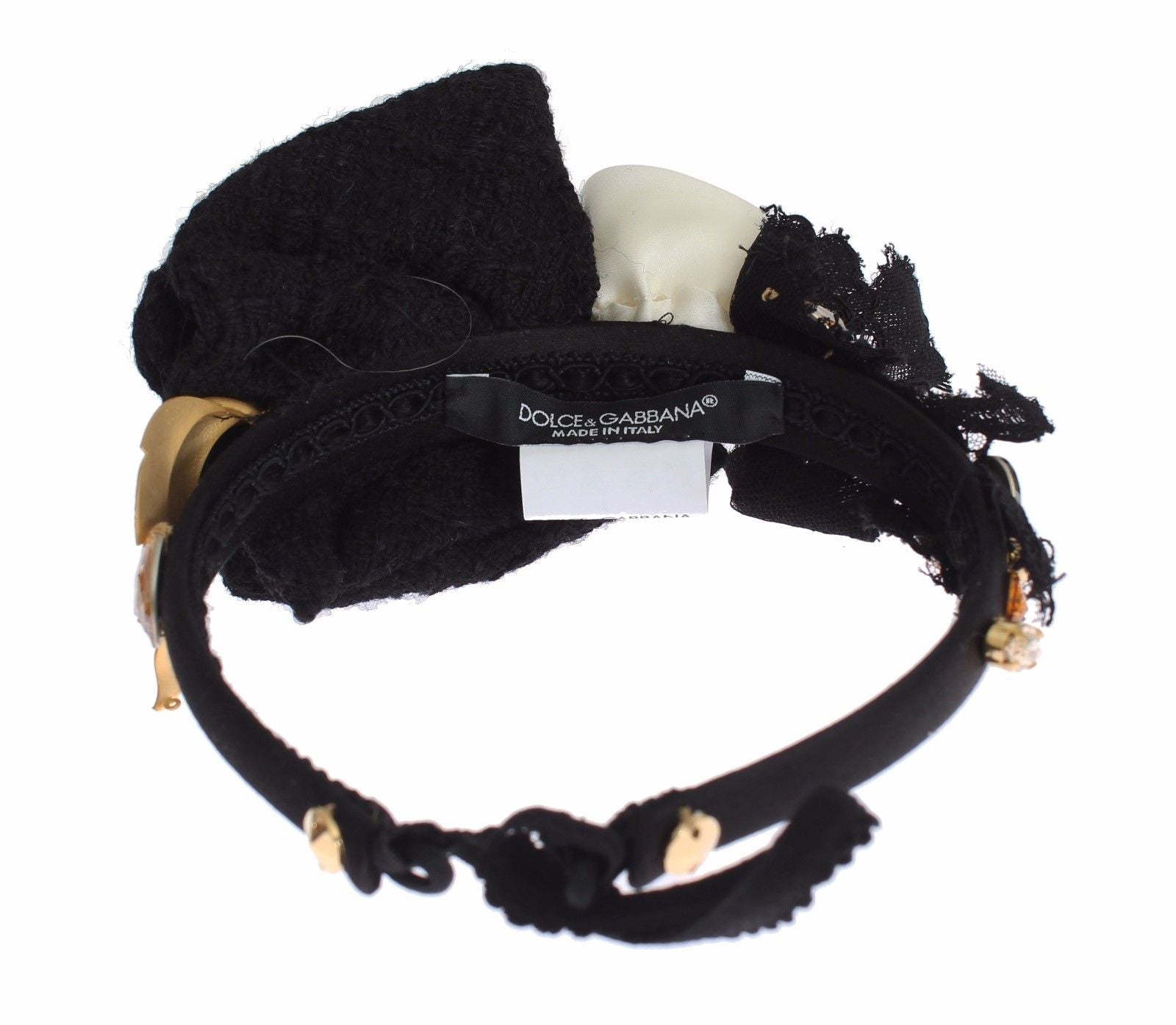 Dolce & Gabbana Crystal-Embellished Silk Tiara — Black, view 8