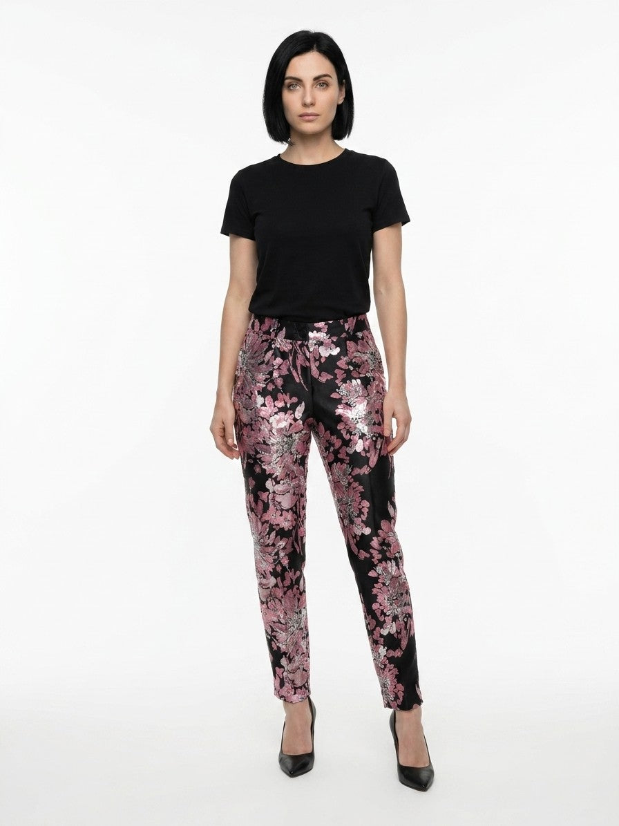 Dolce & Gabbana Metallic Floral Jacquard Trousers — Black by Dolce Gabbana