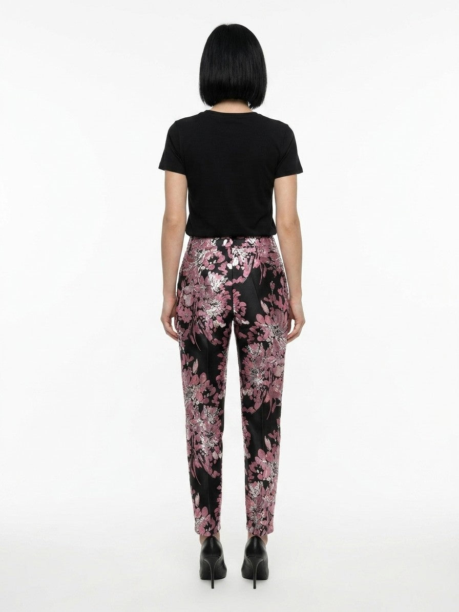 Dolce & Gabbana Metallic Floral Jacquard Trousers — Black, view 2