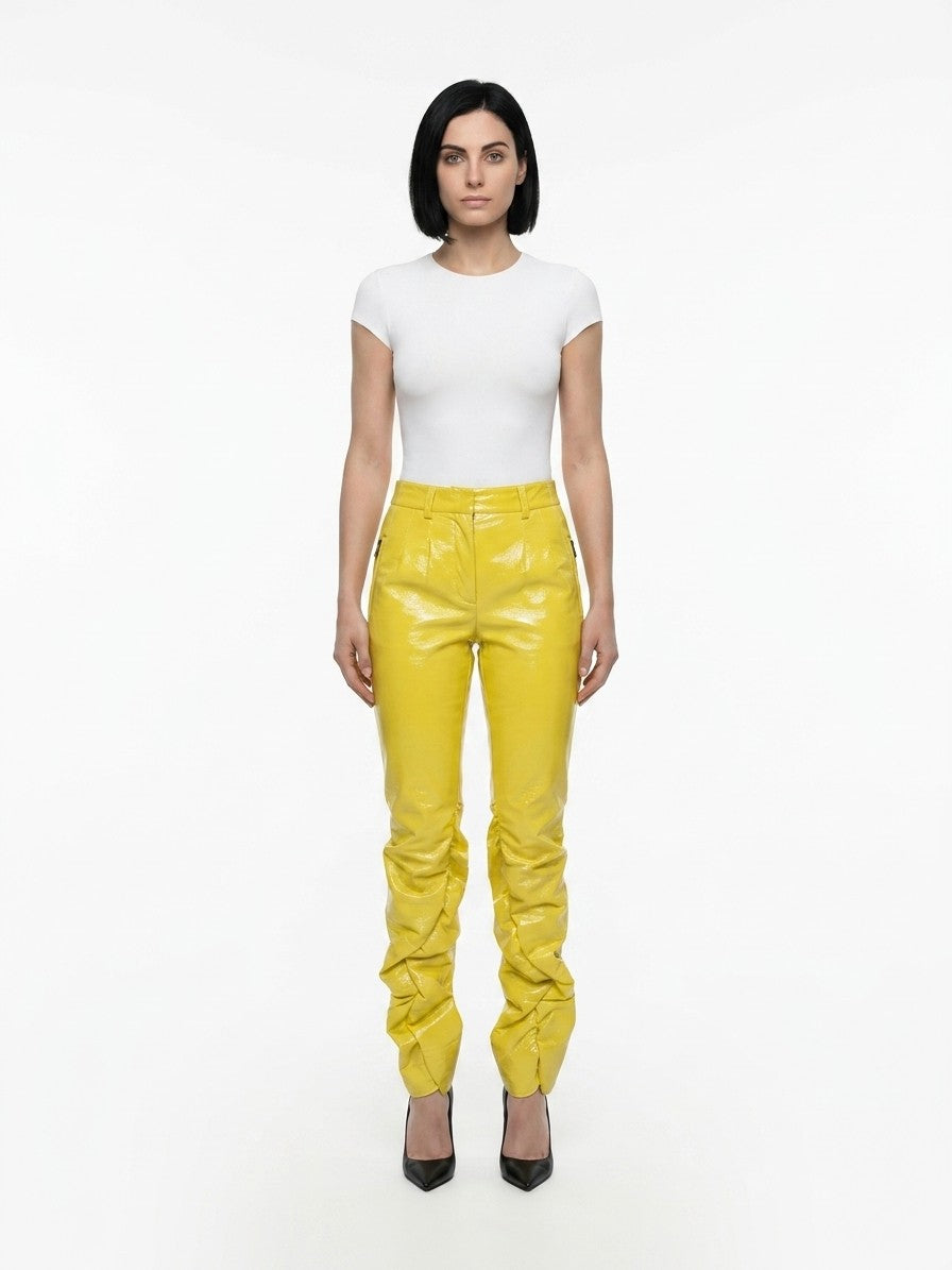 Dolce & Gabbana Glossy Polyester Trousers — Yellow by Dolce Gabbana