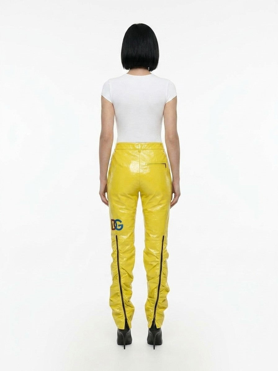 Dolce & Gabbana Glossy Polyester Trousers — Yellow, view 2