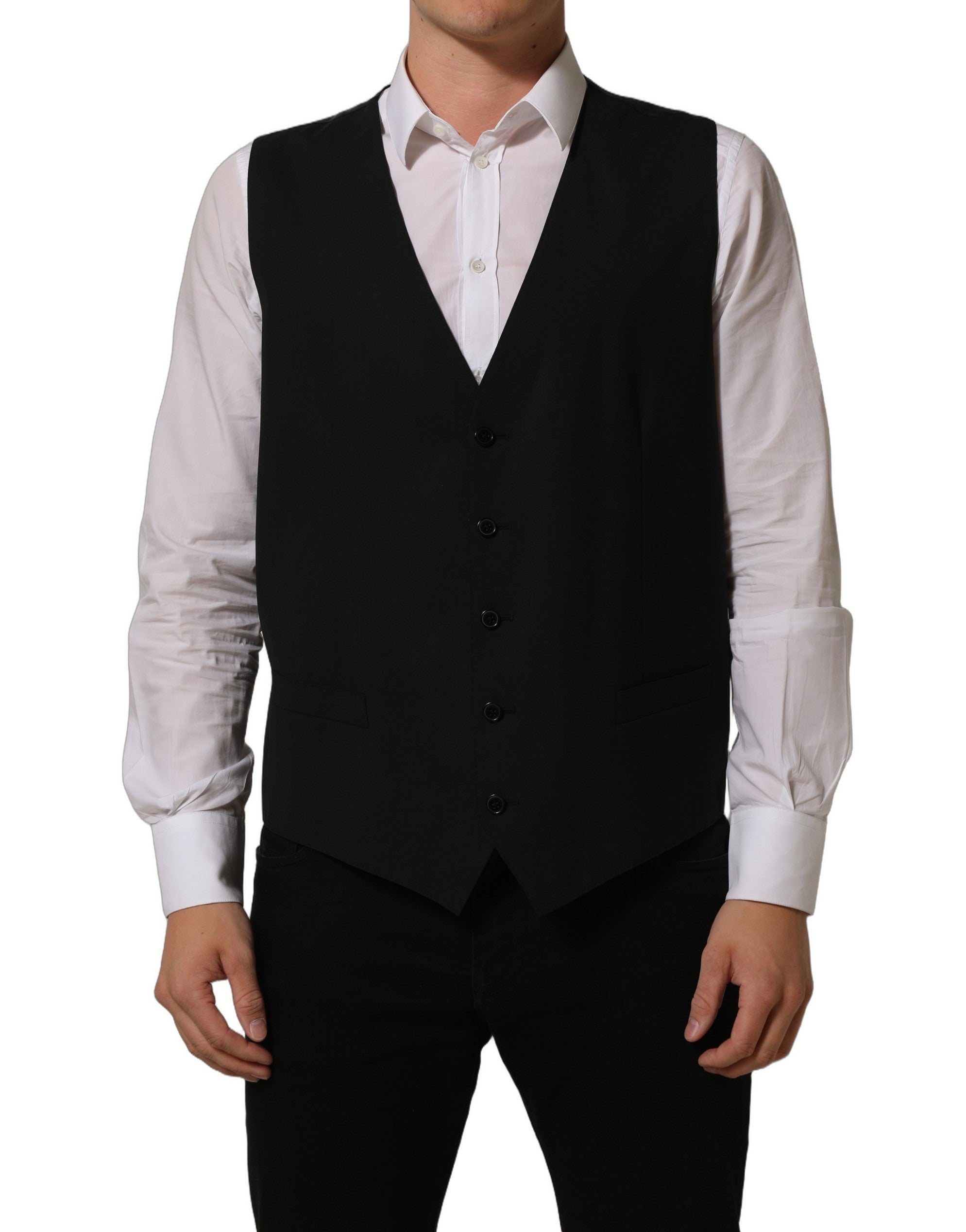 Dolce & Gabbana Virgin Wool Stretch Waistcoat — Black, view 3