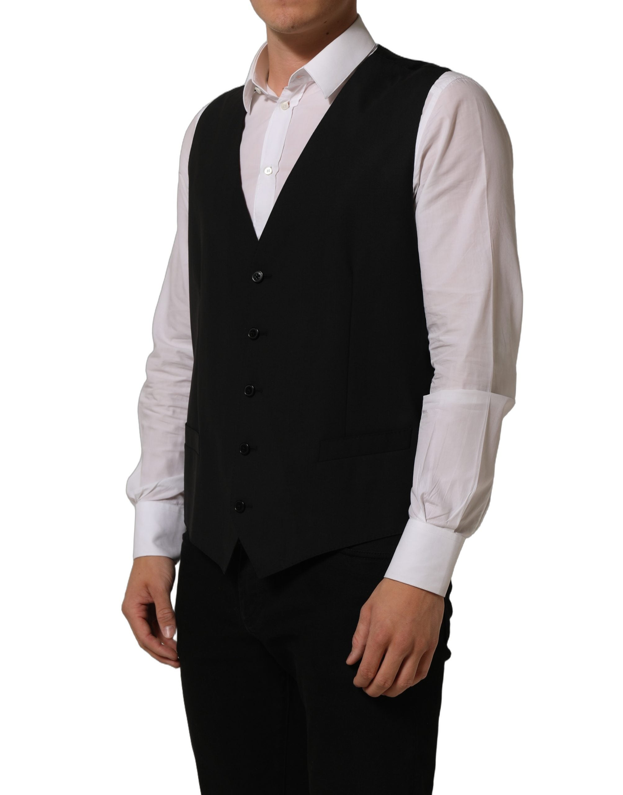 Dolce & Gabbana Virgin Wool Stretch Waistcoat — Black, view 5
