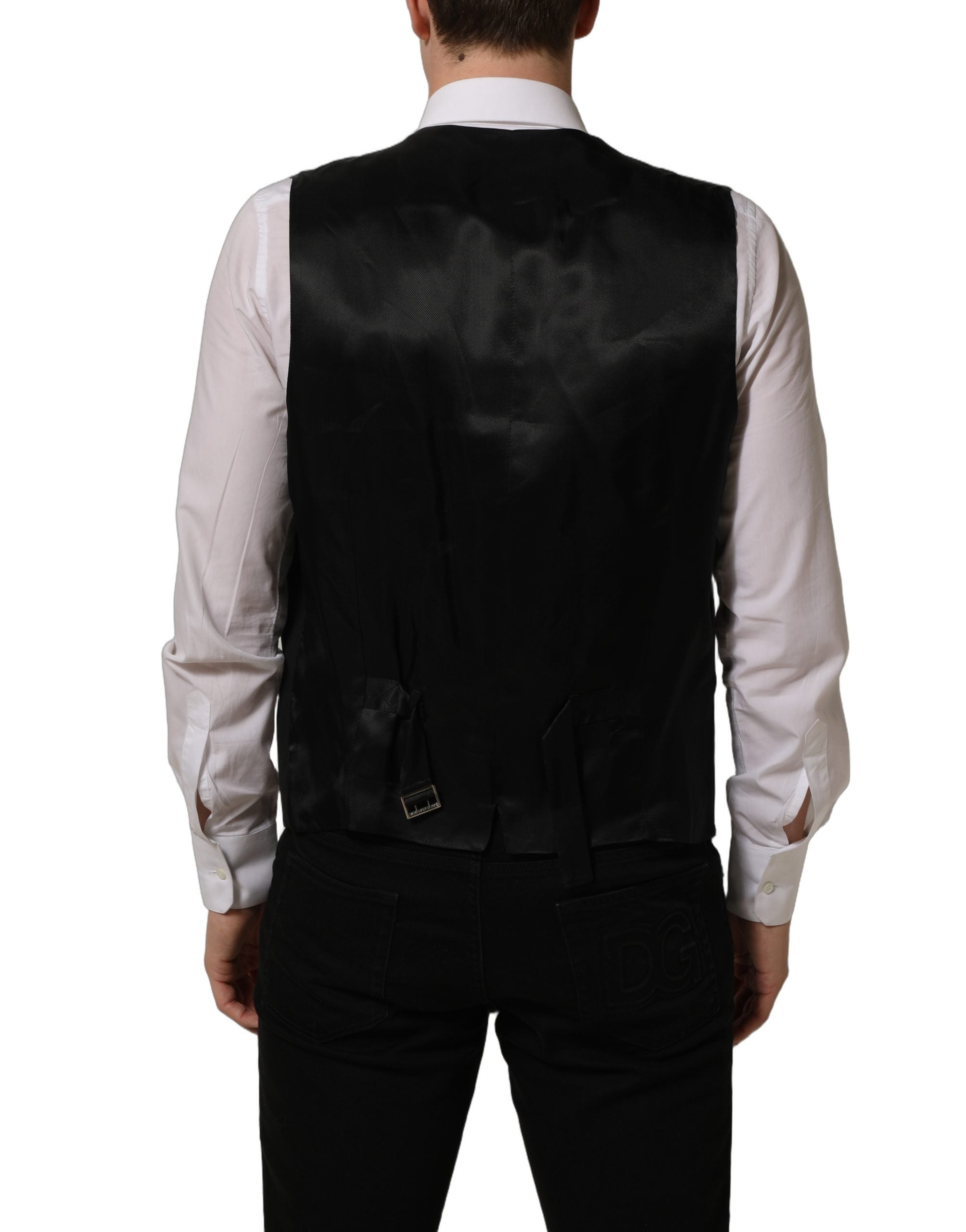 Dolce & Gabbana Virgin Wool Stretch Waistcoat — Black, view 6