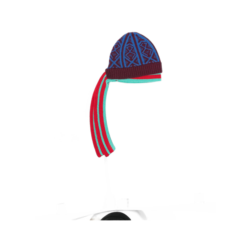 Dries Van Noten 4761 Geometric-Patterned Knit Baseball Cap — Blue by Dries Van Noten