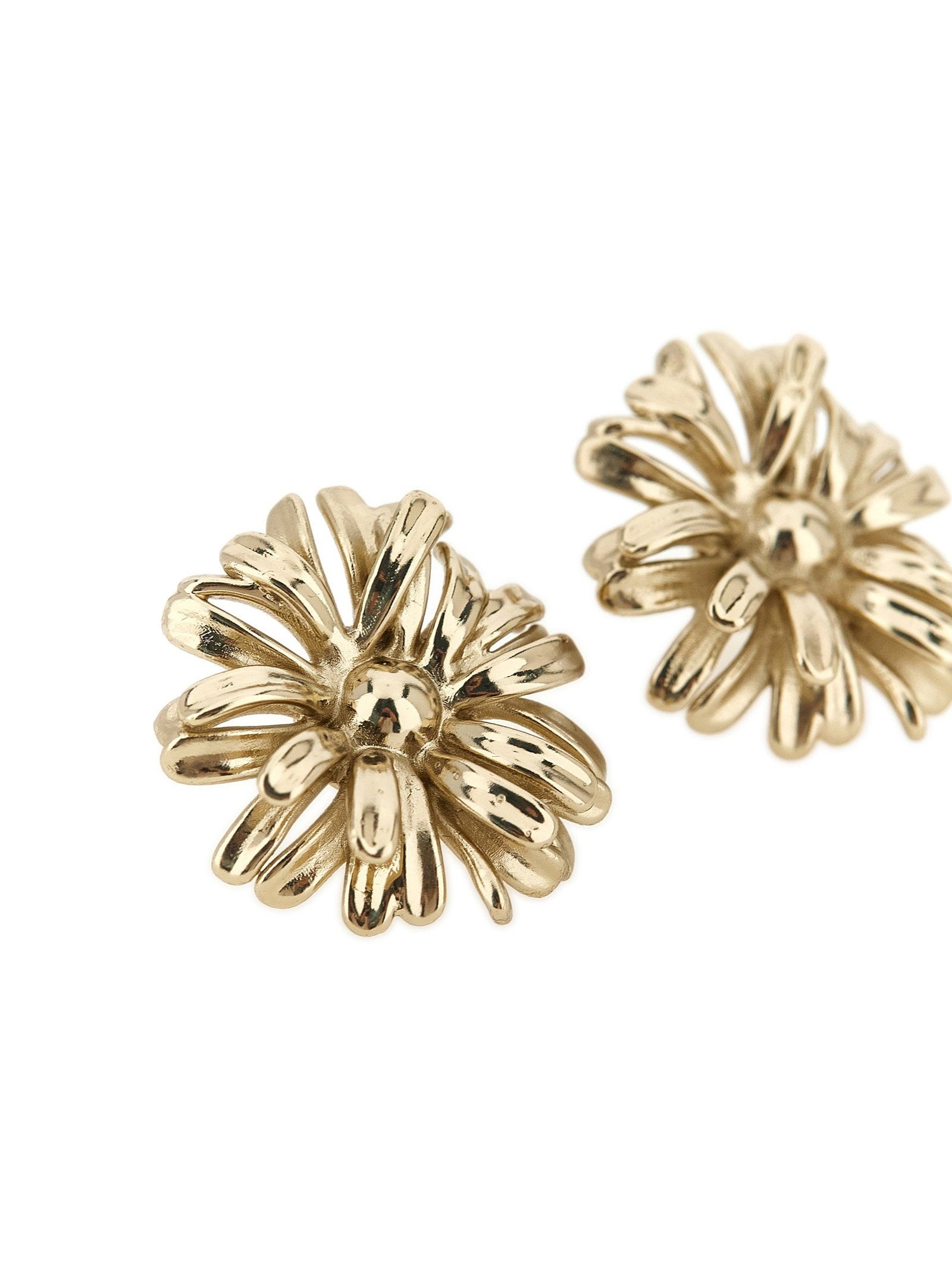 Dries Van Noten Sculptural Flower Earrings — Gold, view 2