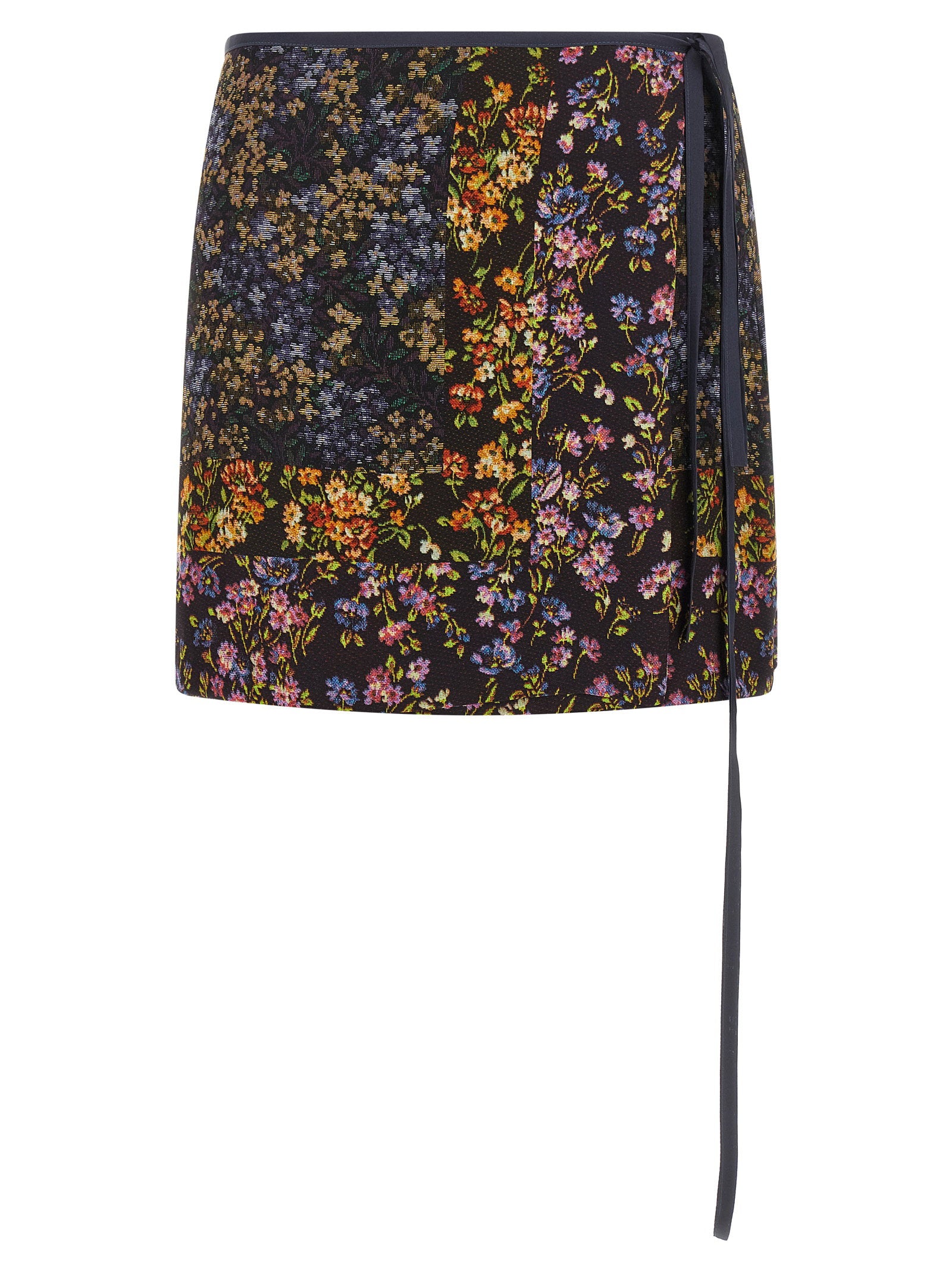 Dries Van Noten Patchwork Floral Jacquard Skirt — Black by Dries Van Noten