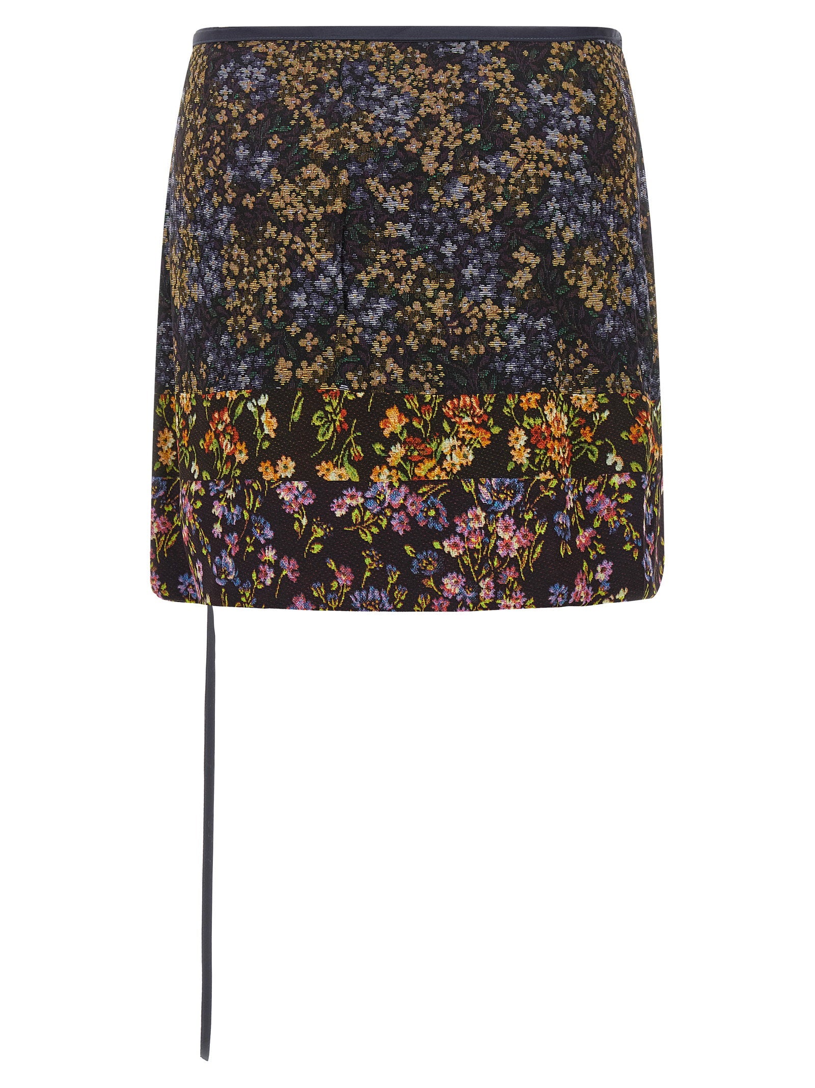 Dries Van Noten Patchwork Floral Jacquard Skirt — Black, view 2
