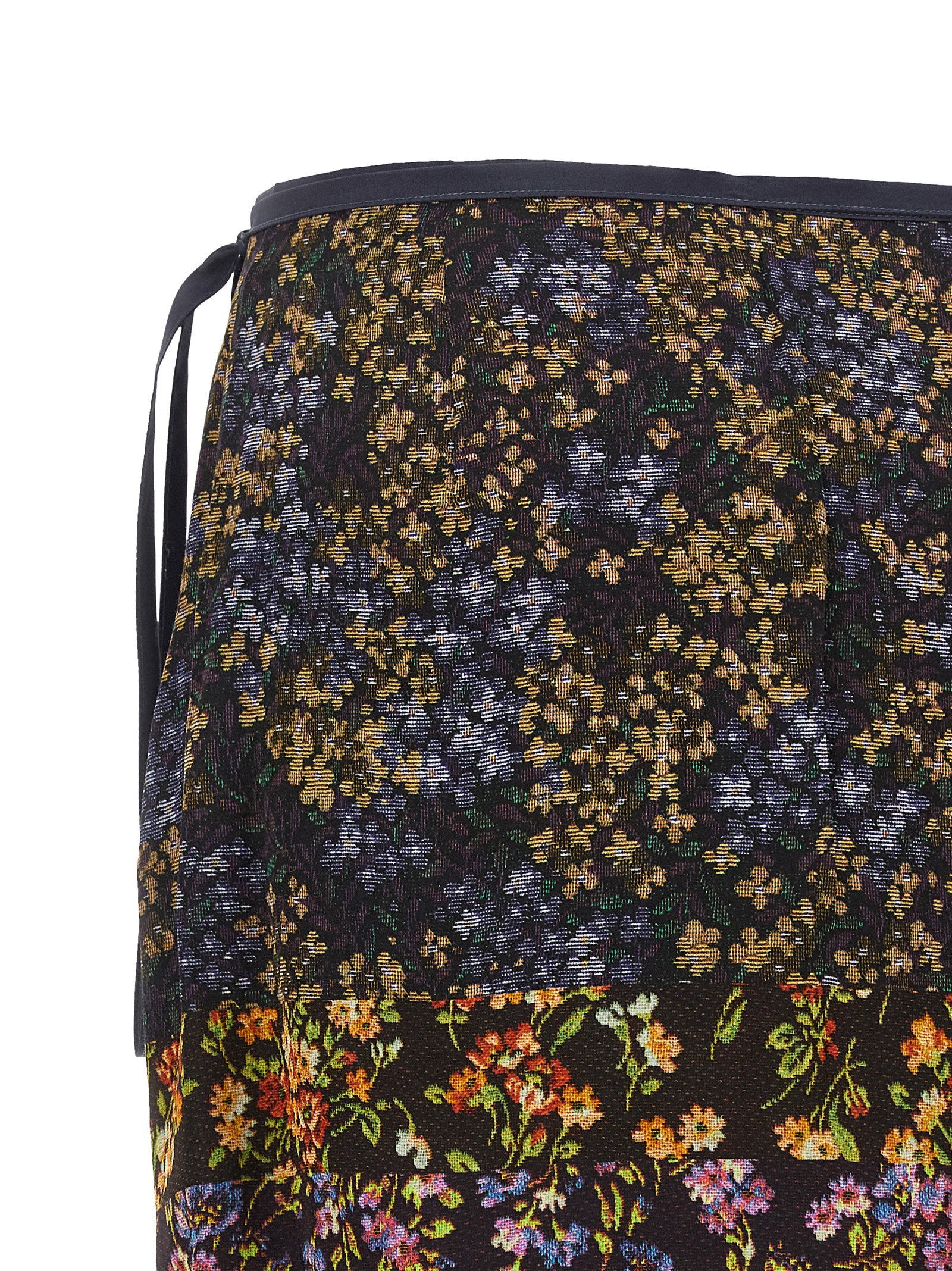 Dries Van Noten Patchwork Floral Jacquard Skirt — Black, view 4