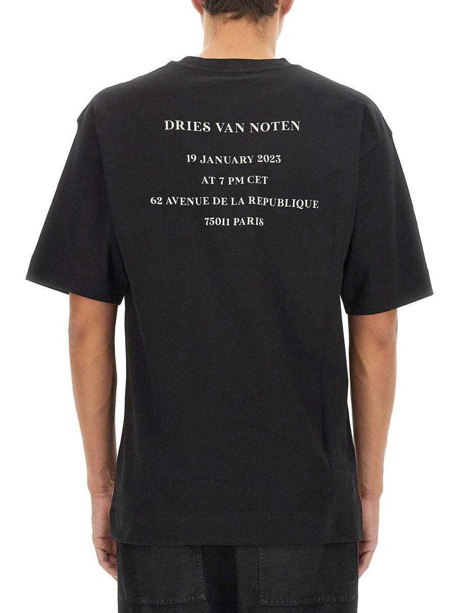 Dries Van Noten Logo-Embroidered Cotton T-Shirt — Black by Dries Van Noten