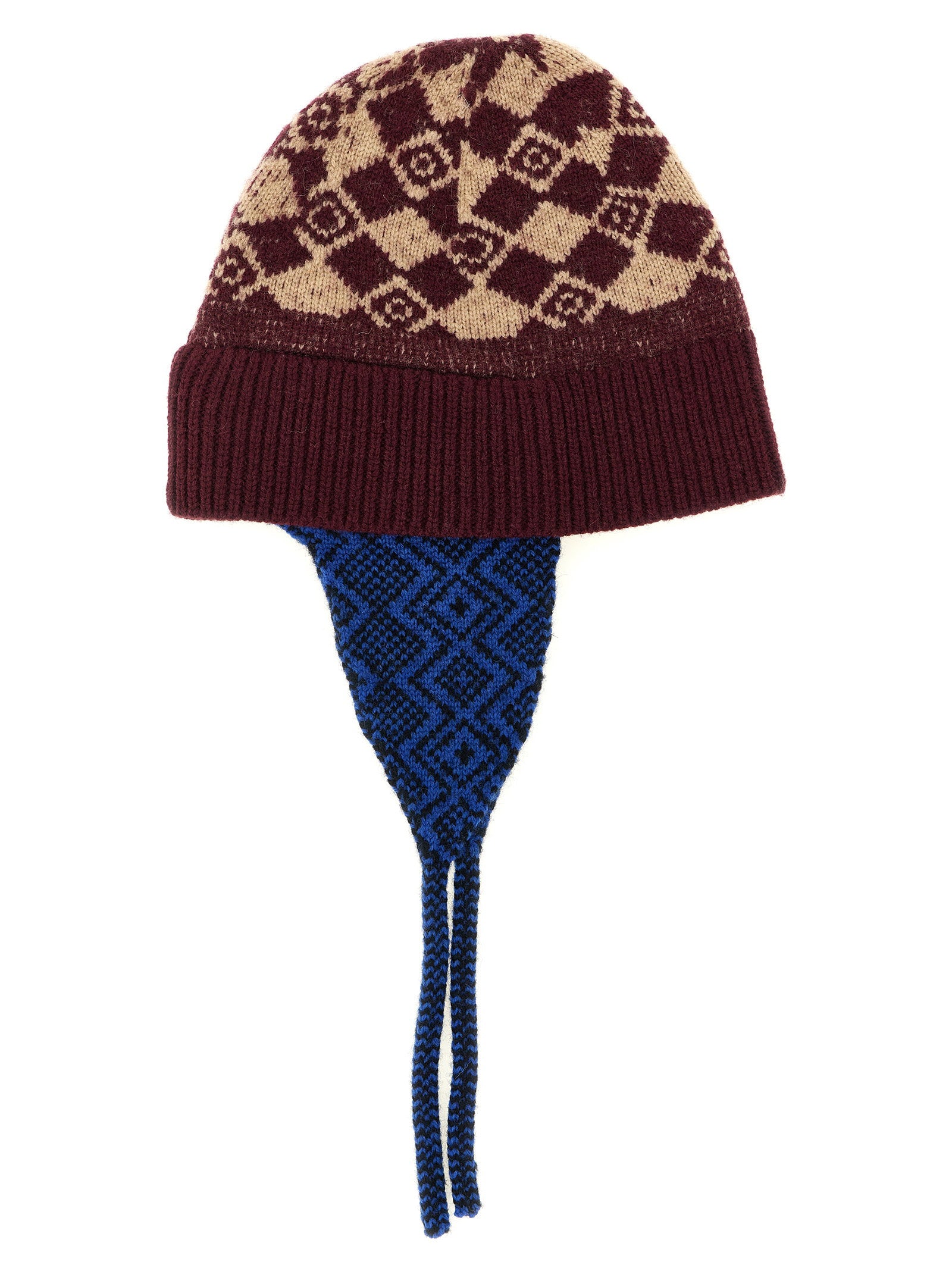Dries Van Noten Geometric Diamond Knit Winter Hat — Burgundy by Dries Van Noten