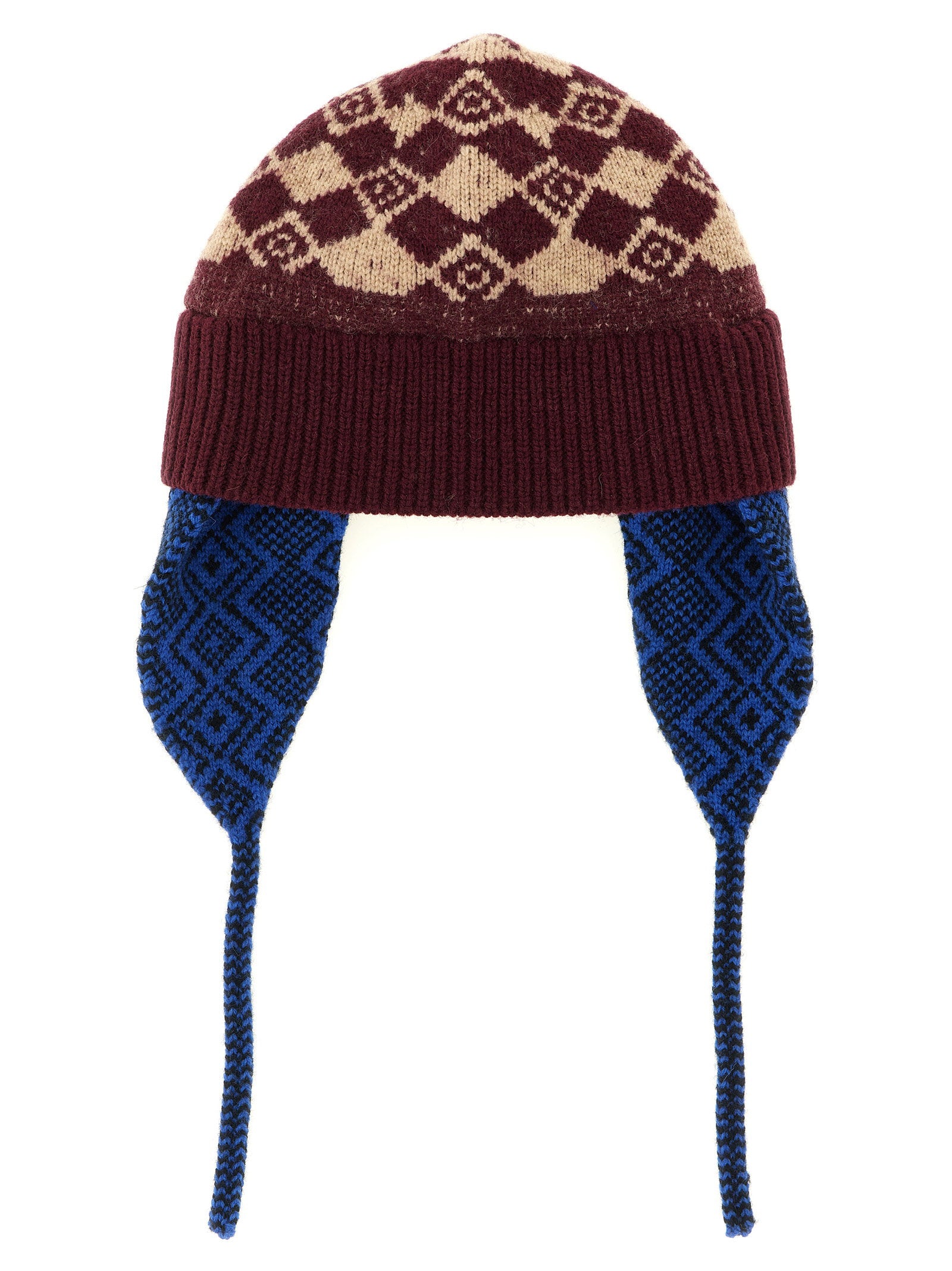 Dries Van Noten Geometric Diamond Knit Winter Hat — Burgundy, view 2