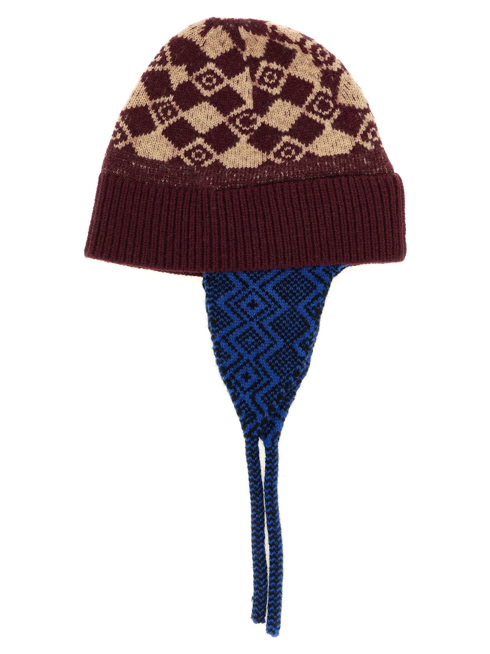 Dries Van Noten Geometric Diamond Knit Winter Hat — Burgundy, view 3