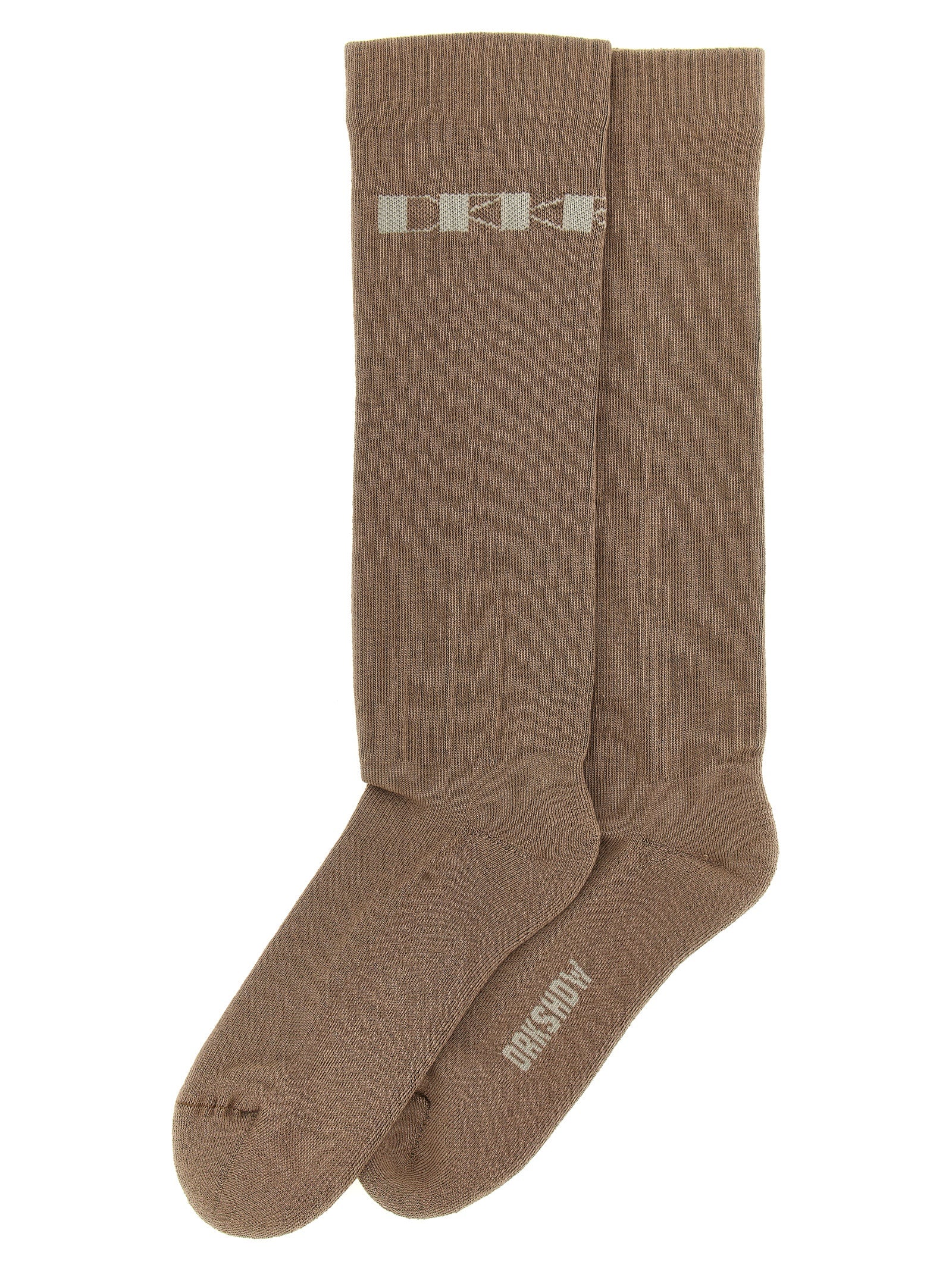 Drkshdw Logo Jacquard Ribbed Cotton Socks — Beige by Drkshdw