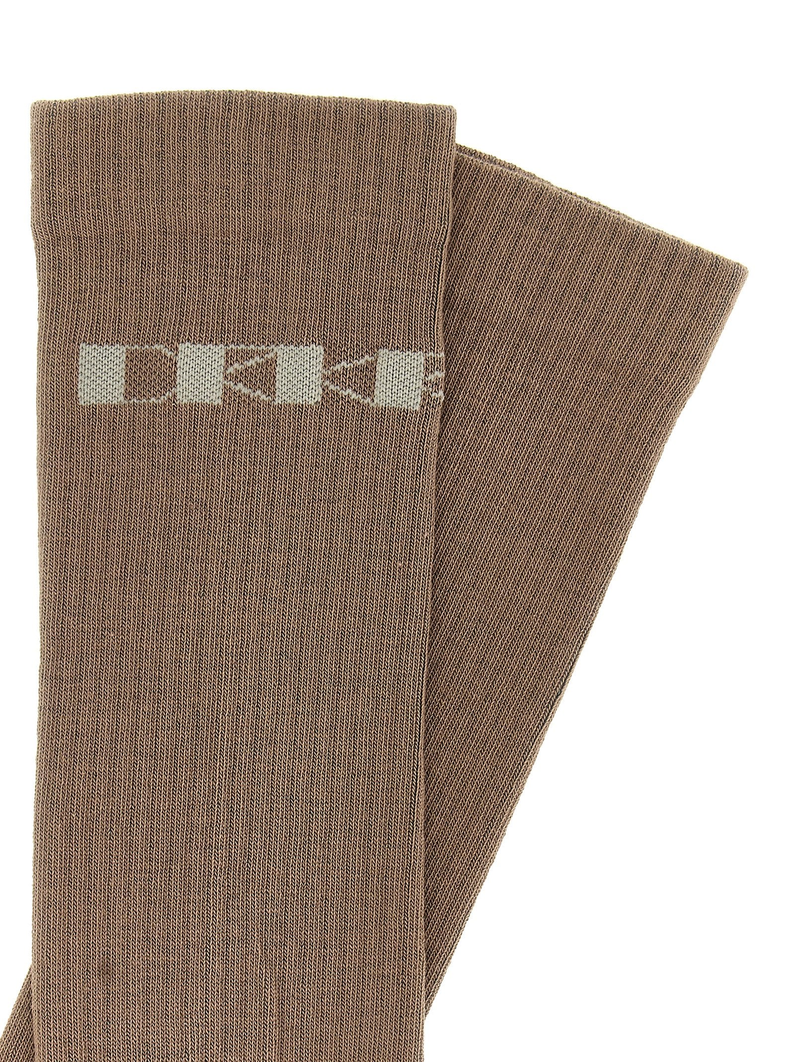 Drkshdw Logo Jacquard Ribbed Cotton Socks — Beige, view 3