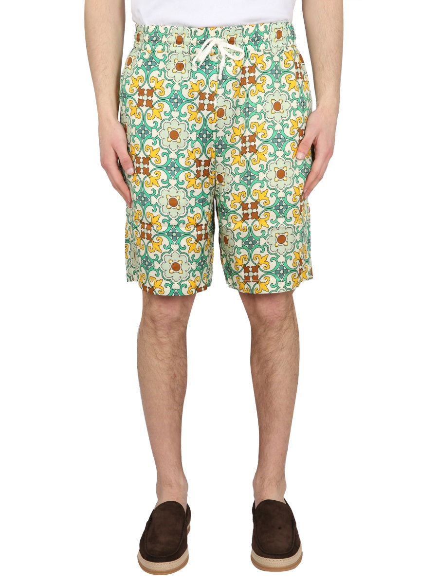 DrôLe De Monsieur Drawstring Viscose Bermuda Shorts — Green, view 2