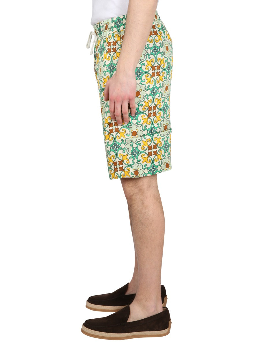 DrôLe De Monsieur Drawstring Viscose Bermuda Shorts — Green, view 3