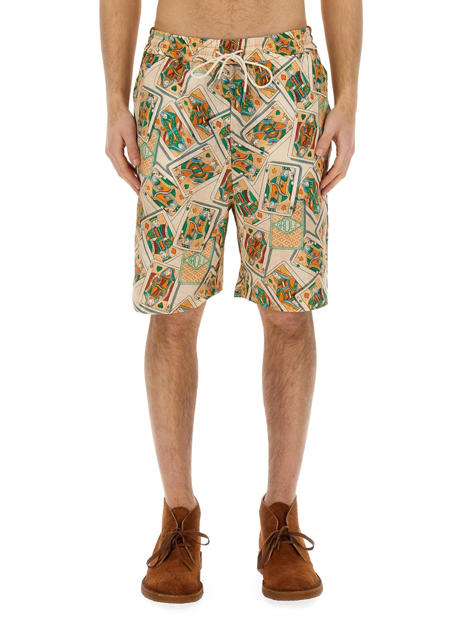 DrôLe De Monsieur Print Linen-Cotton Bermuda Shorts — Multicolor, view 2