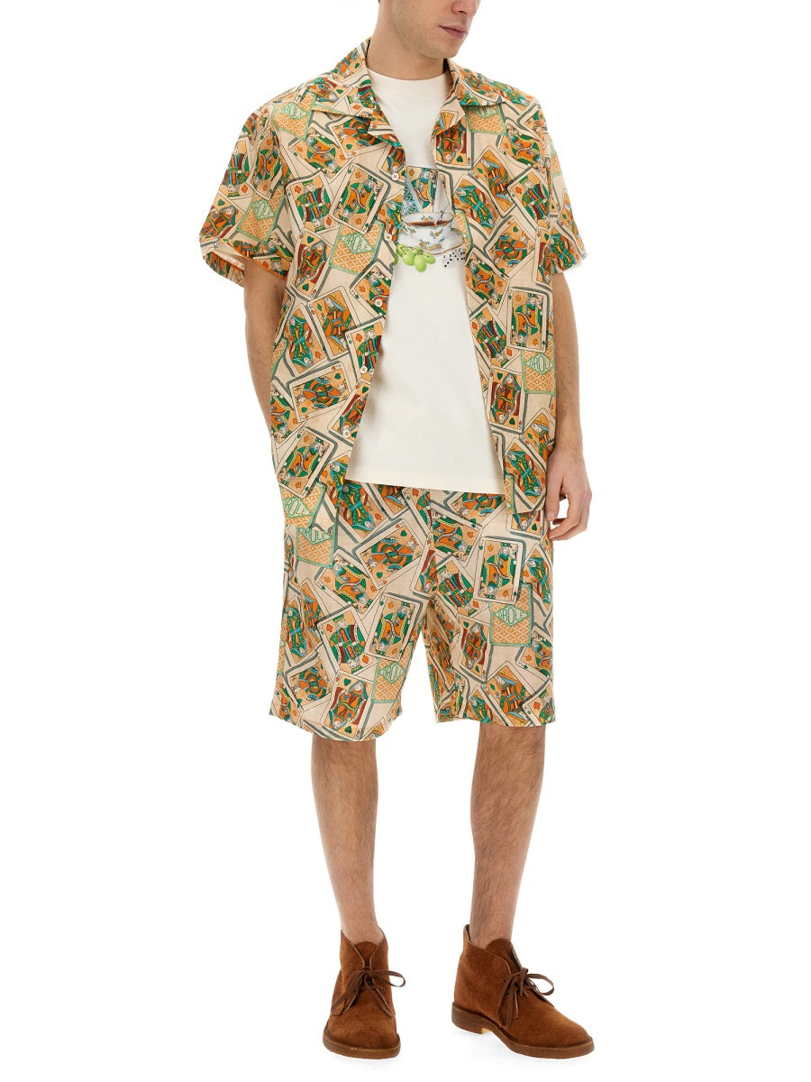 DrôLe De Monsieur Print Linen-Cotton Bermuda Shorts — Multicolor, view 3