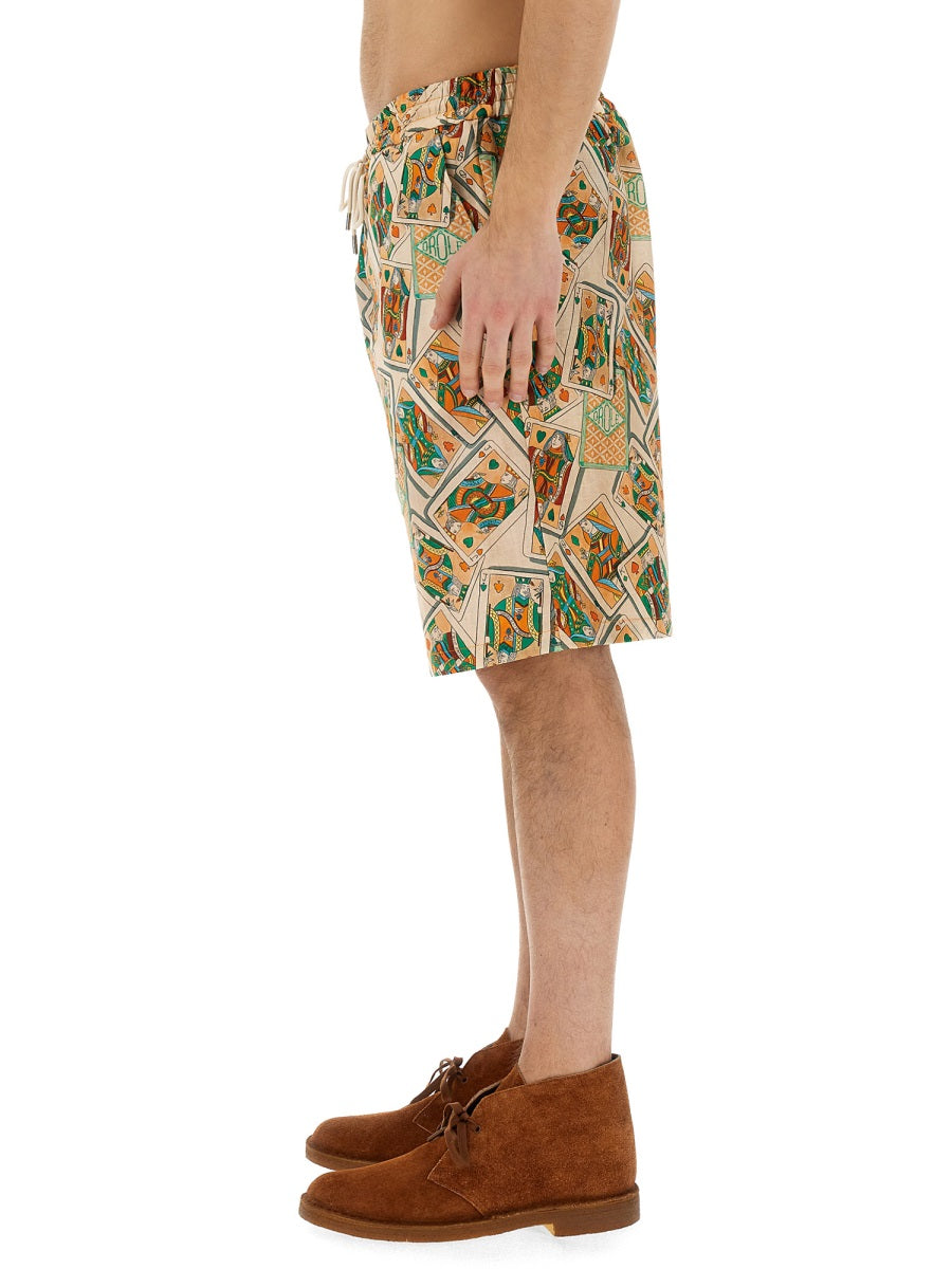 DrôLe De Monsieur Print Linen-Cotton Bermuda Shorts — Multicolor, view 4