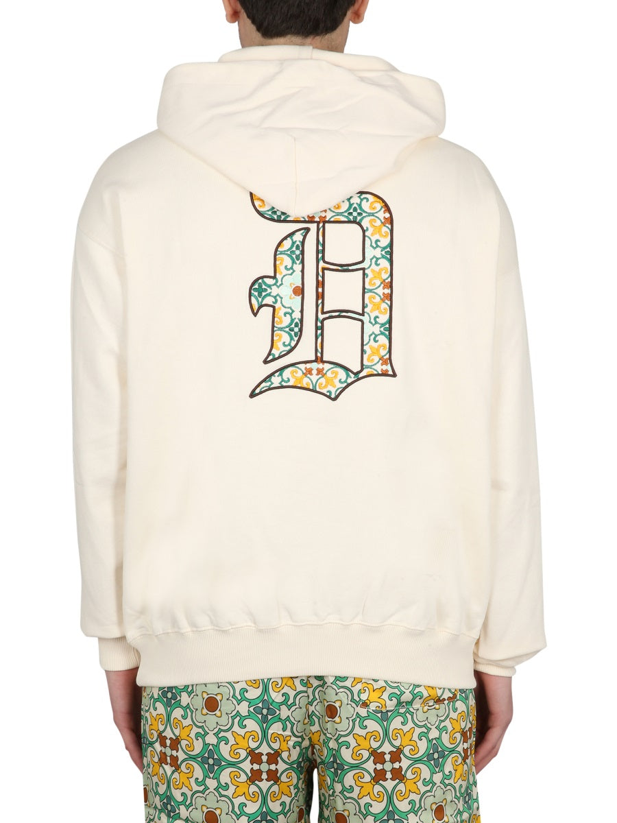 DrôLe De Monsieur Logo-Embroidered Hooded Sweatshirt — Beige, view 2