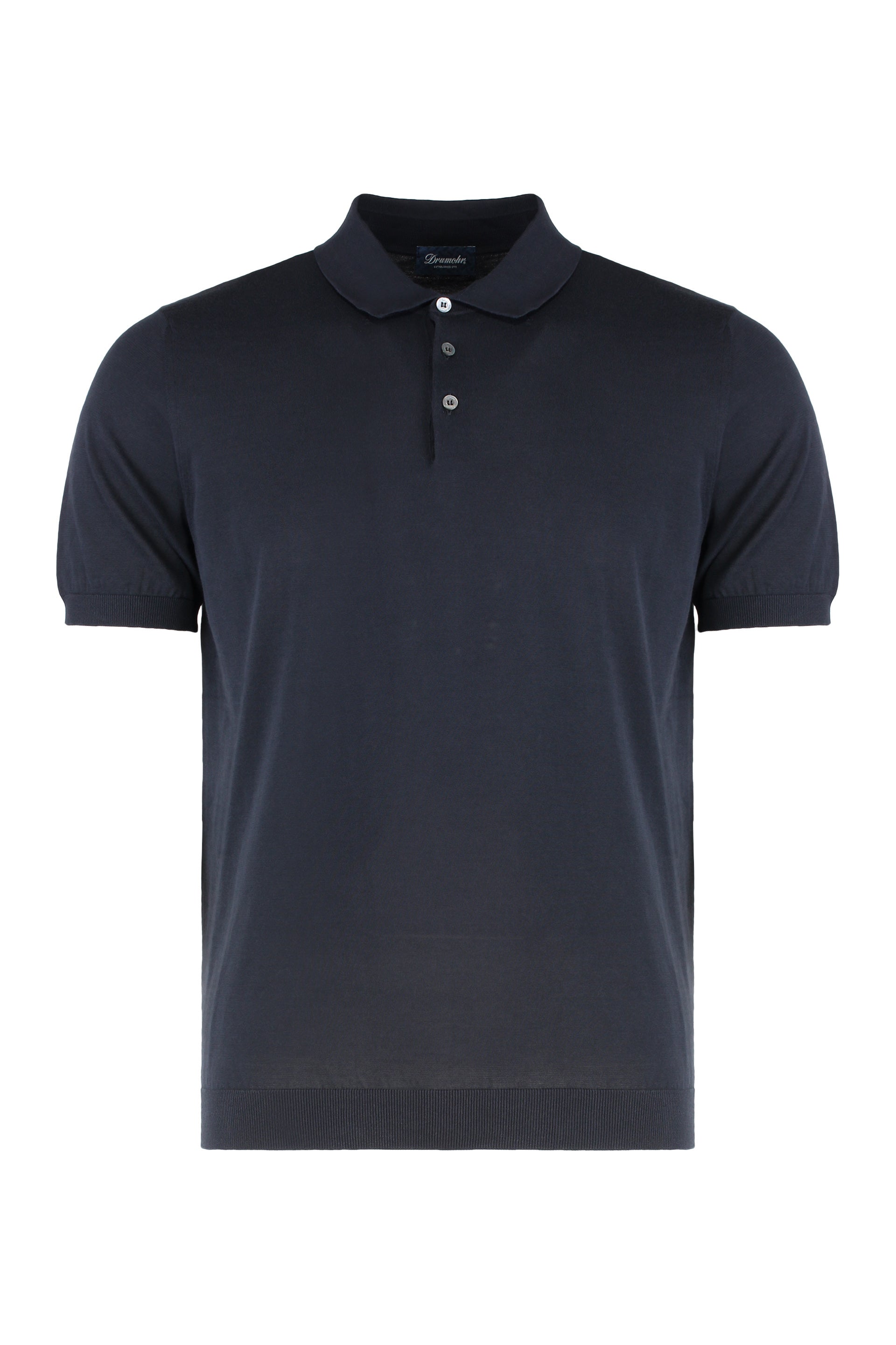 Drumohr Knitted Cotton Polo Shirt — Navy by Drumohr